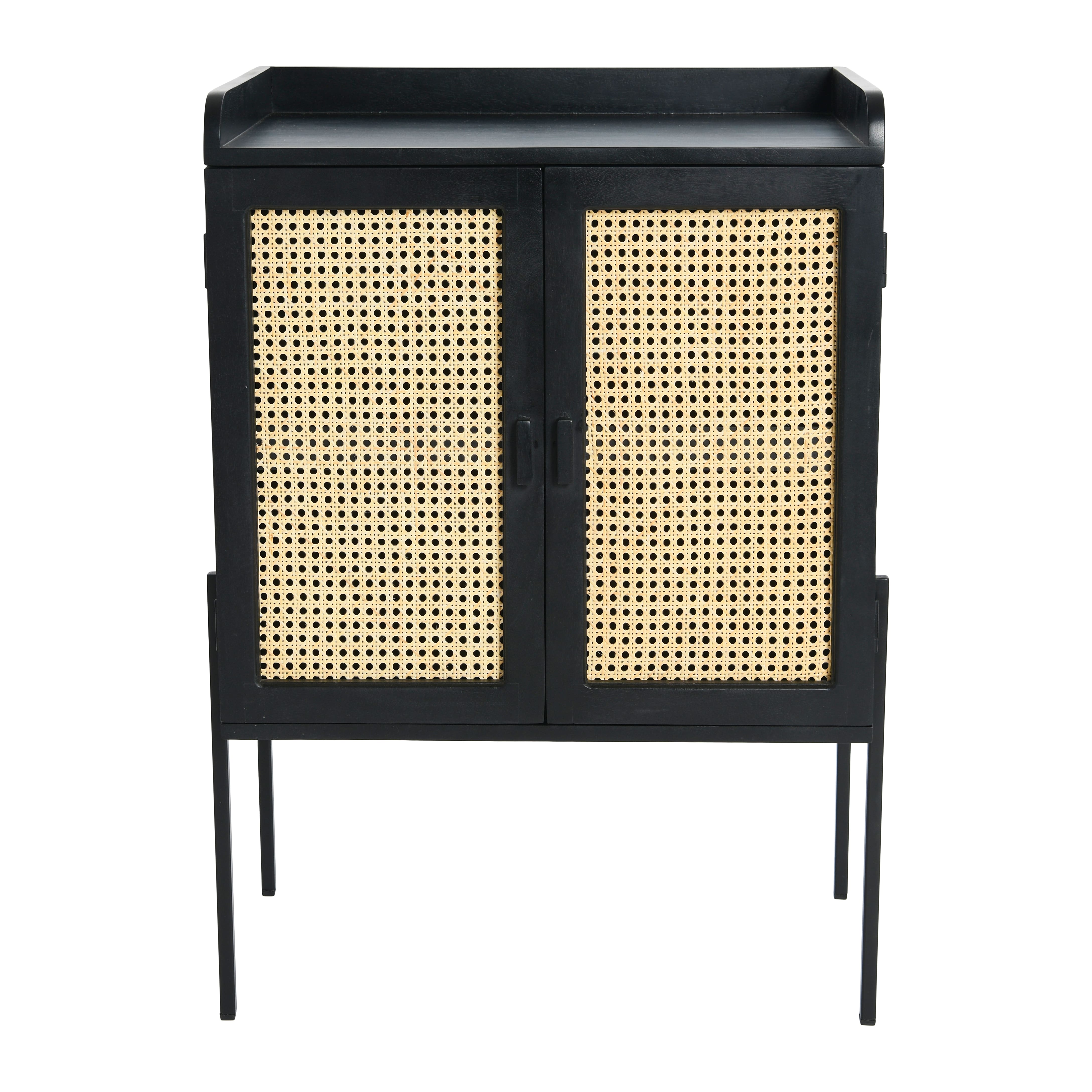 Hello Honey&#xAE; 3ft. Black Bar Cabinet with Natural Woven Cane Details