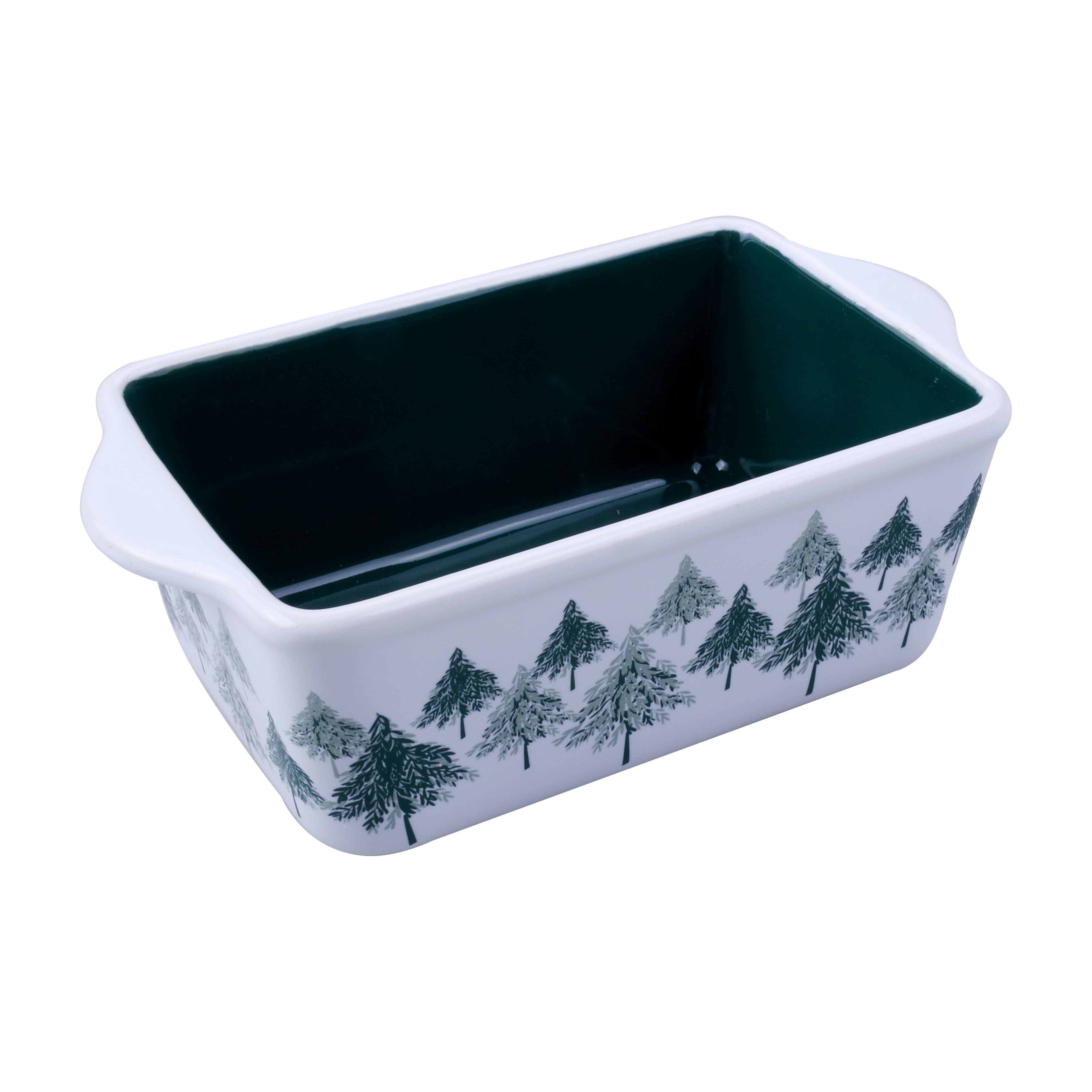 Mini White &#x26; Green Trees Ceramic Loaf Pan by Celebrate It&#xAE;