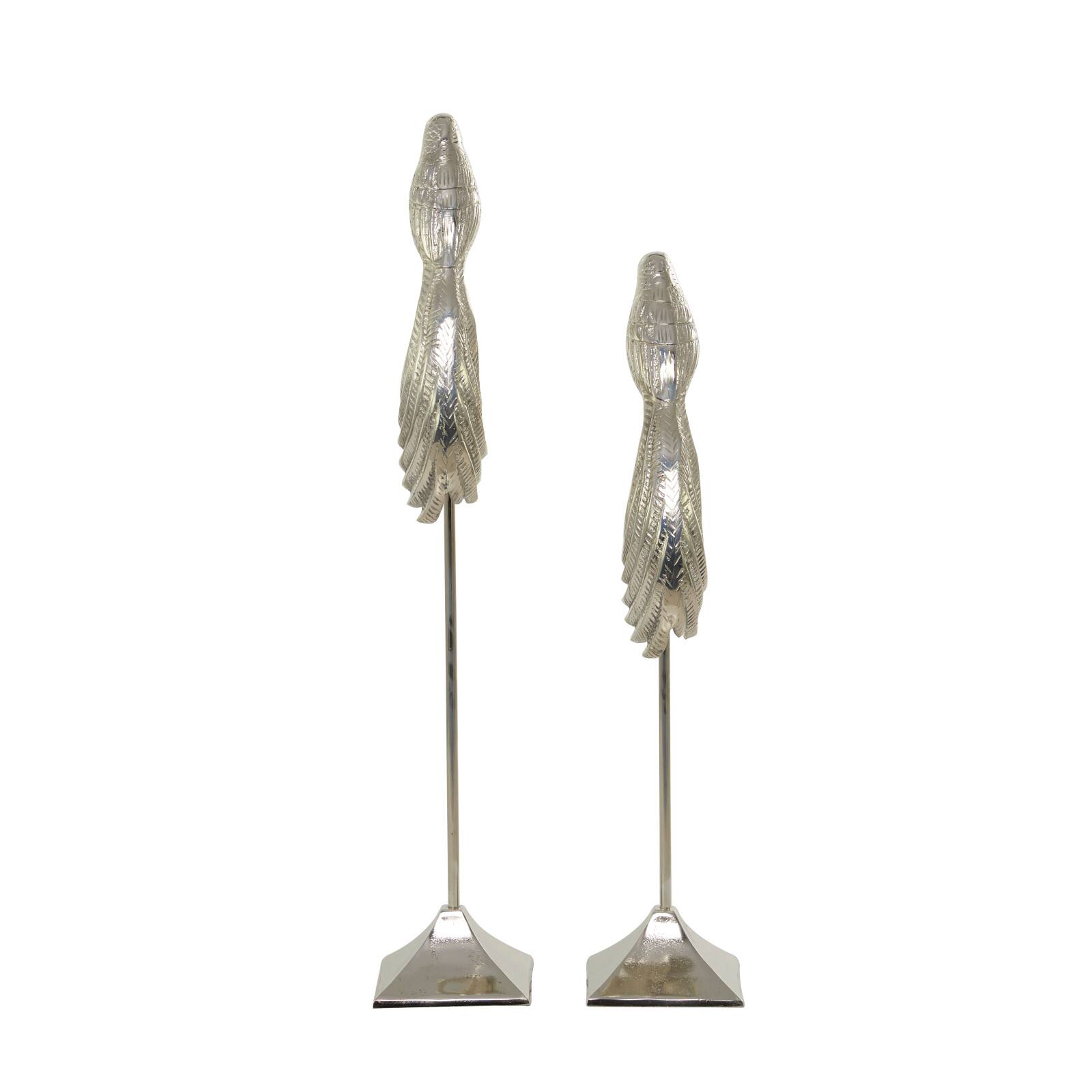 Silver Aluminum Eclectic Birds Sculpture, Set of 2&#x22; 32&#x22;, 27&#x22;