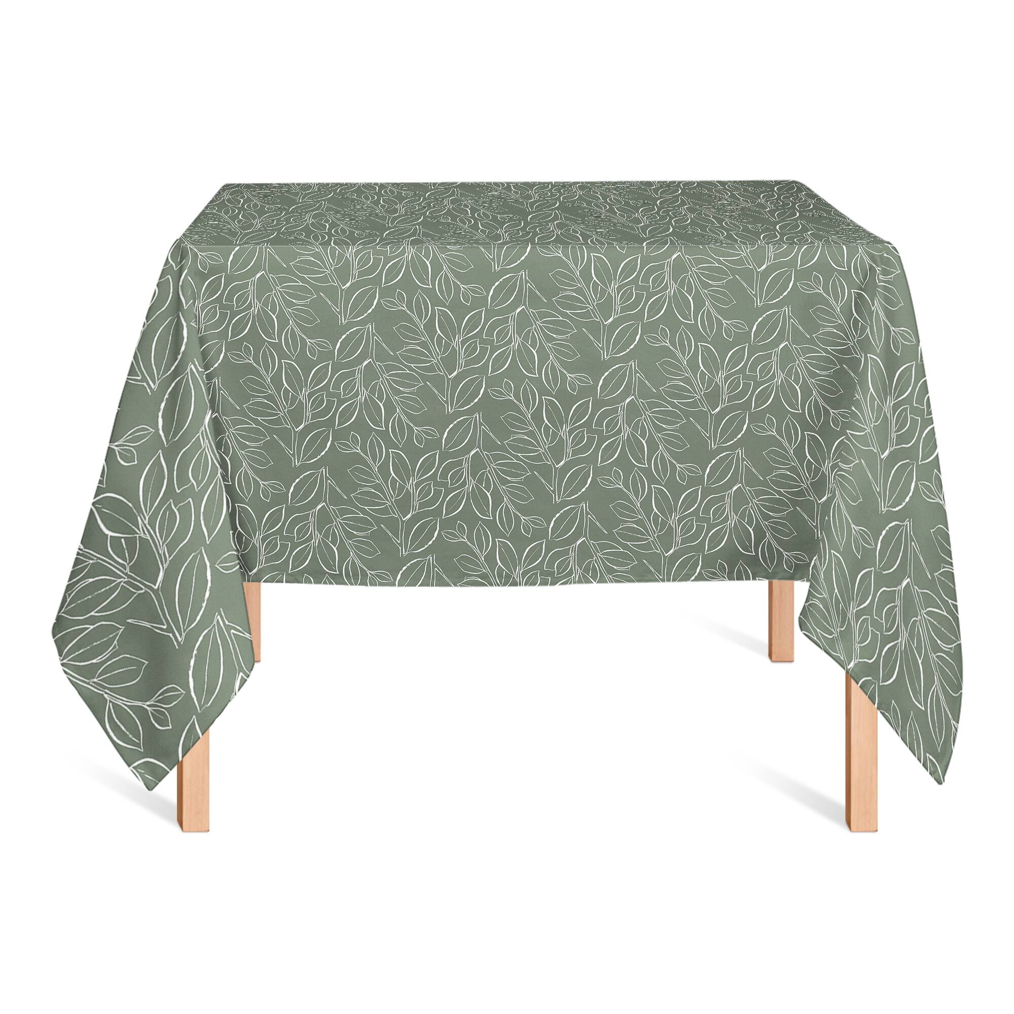 58&#x22; Sage Lined Leaves Tablecloth