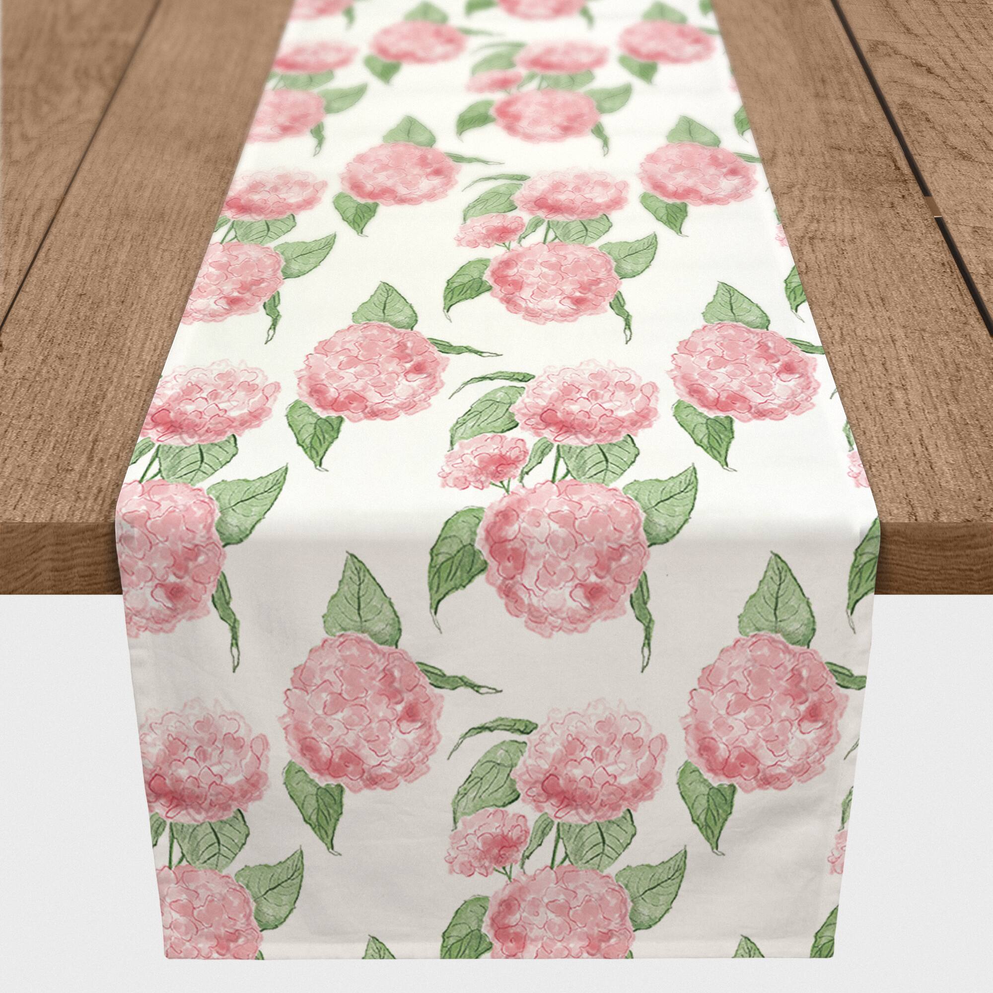 Pink Hydrangea Pattern 16" x 72" Cotton Twill Runner