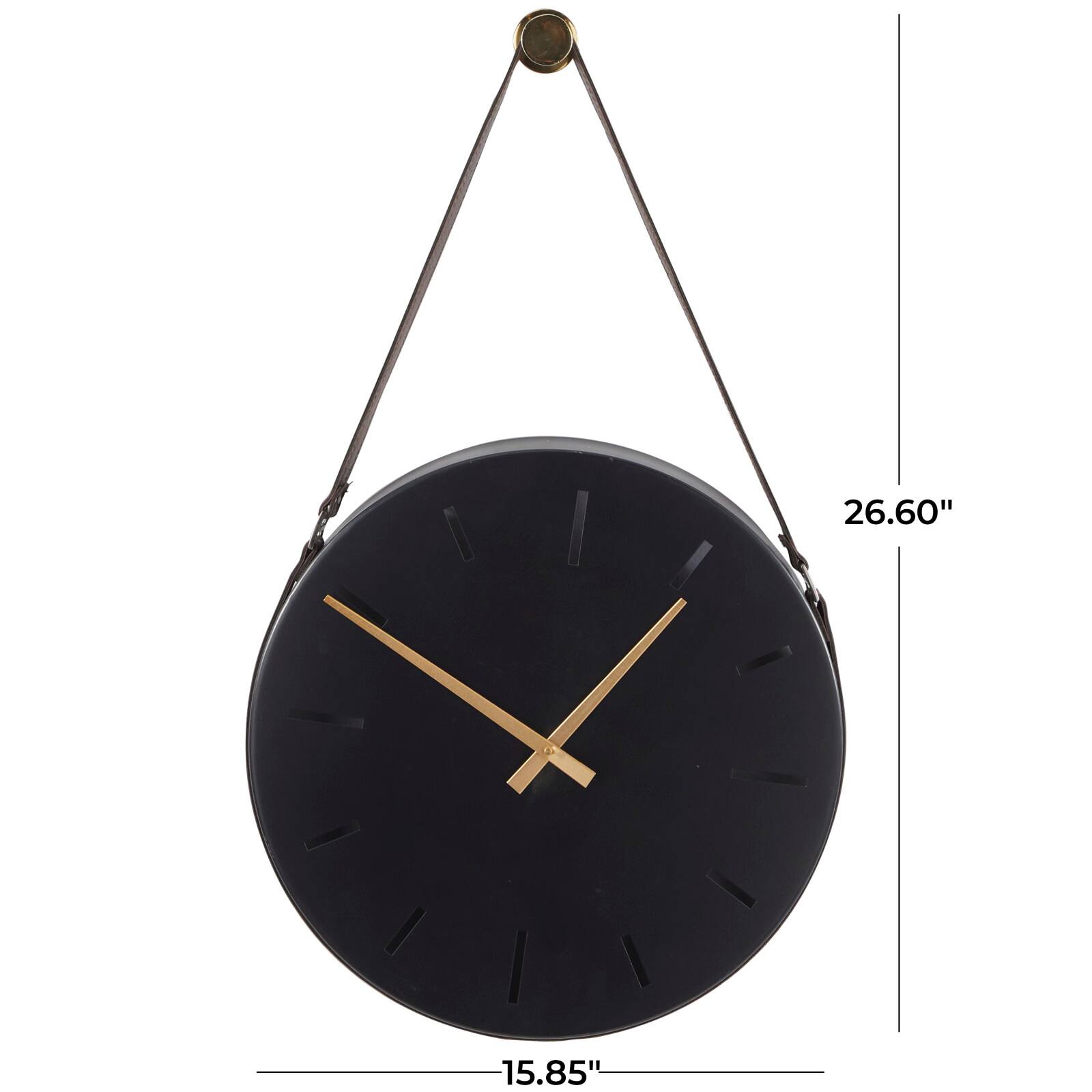 27&#x22; Black Stainless Steel Wall Clock with Leather Hanging Straps