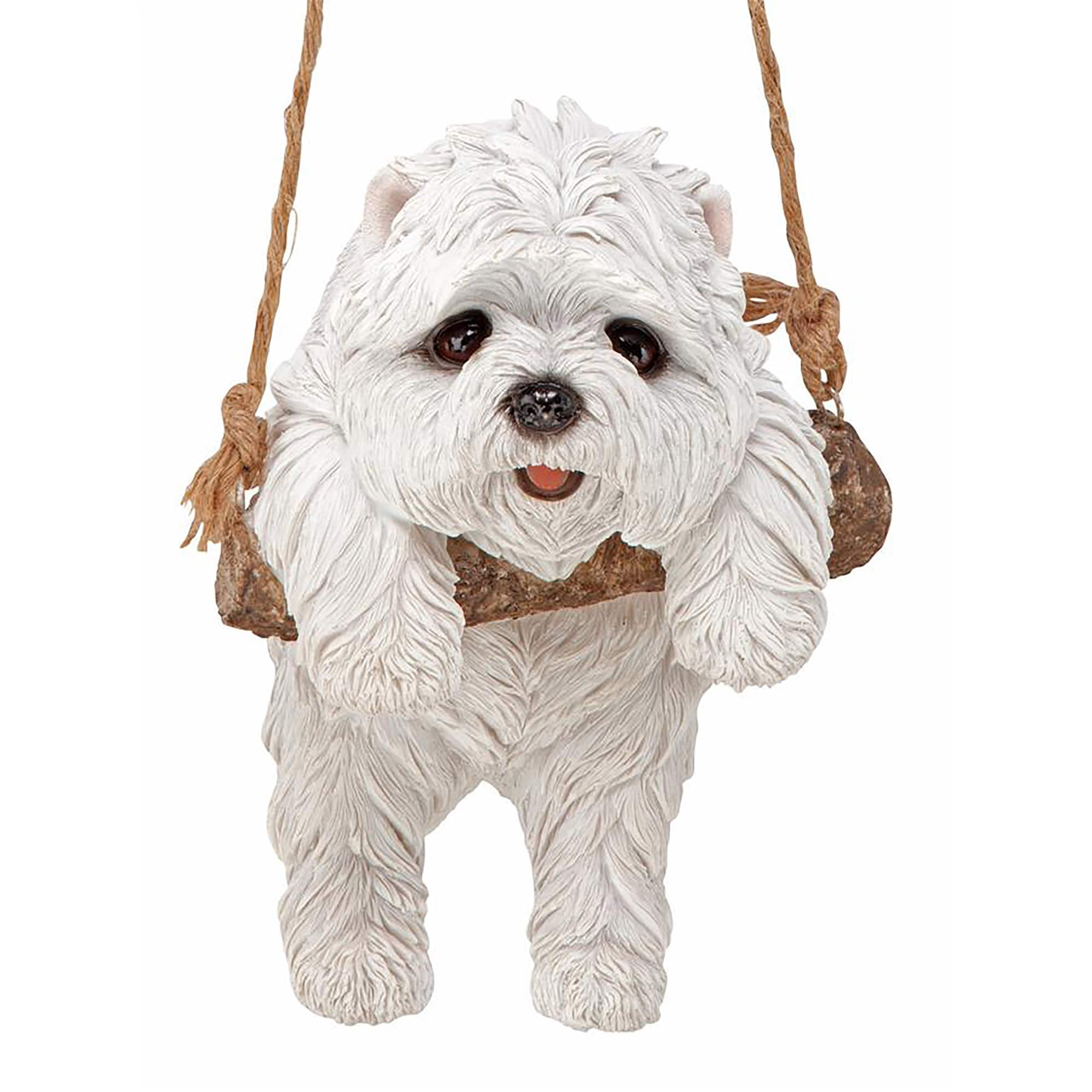 Design Toscano 8&#x22; White Maltese Puppy on a Perch Hanging Dog Sculpture