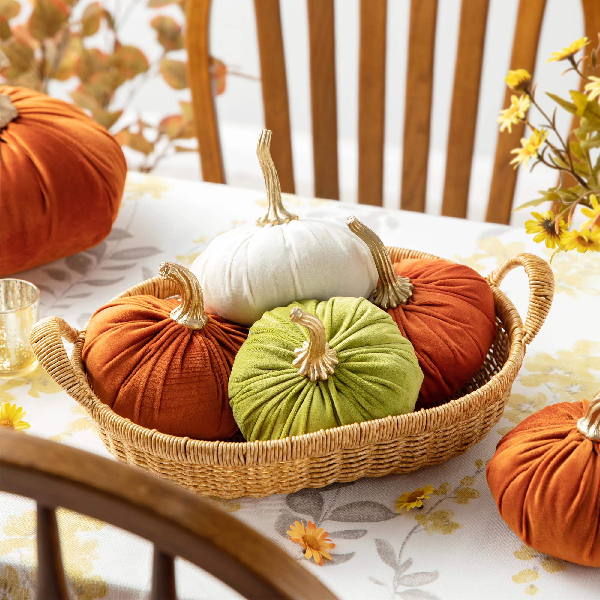 Glitzhome&#xAE; Colorful Velvet Pumpkins Set