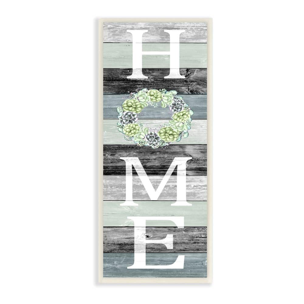 Stupell Industries Succulent Wreath Welcome Home Sign Green Black Wood Wall Plaque