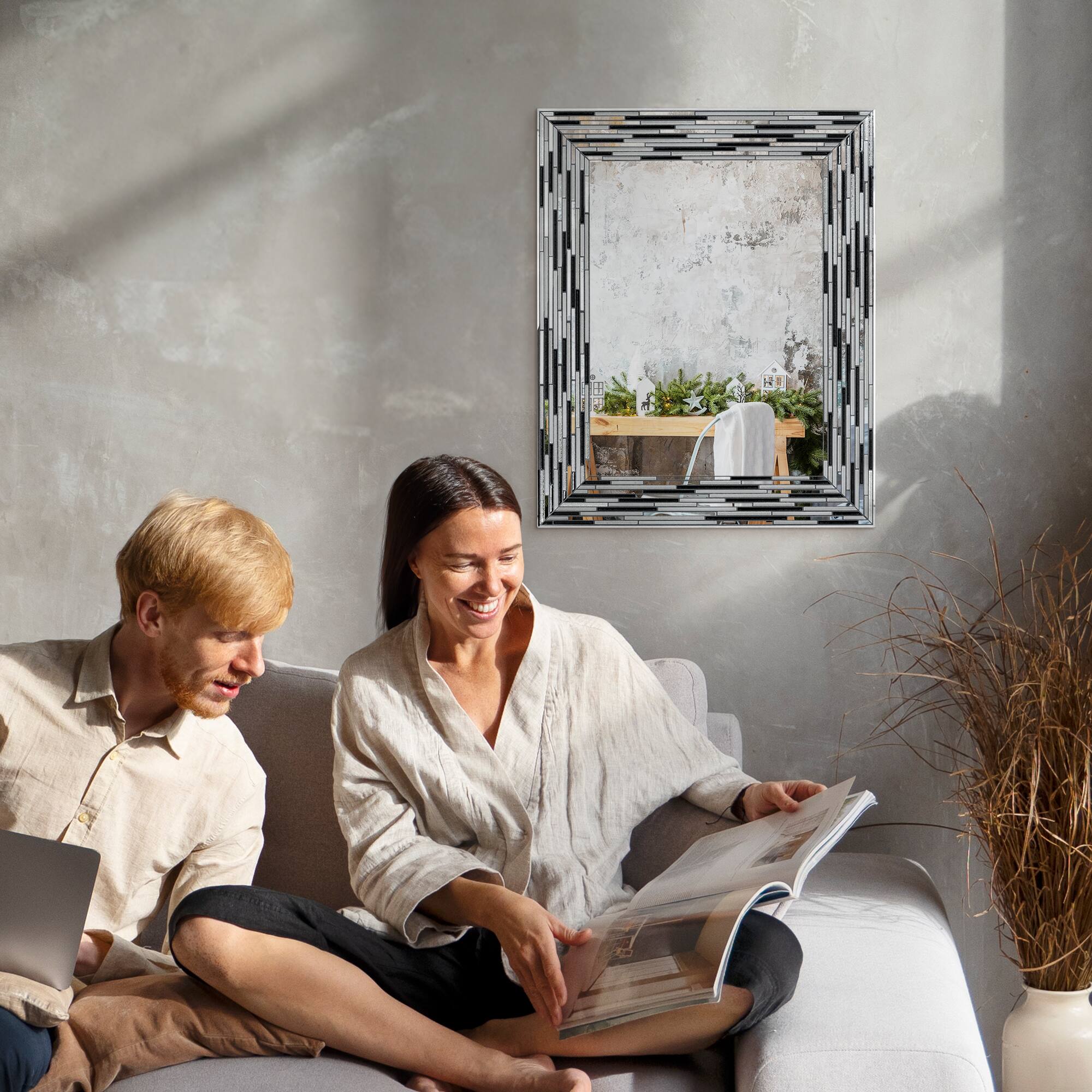 Head West Frameless Reeded Mosaic Printed Wall Décor Mirror