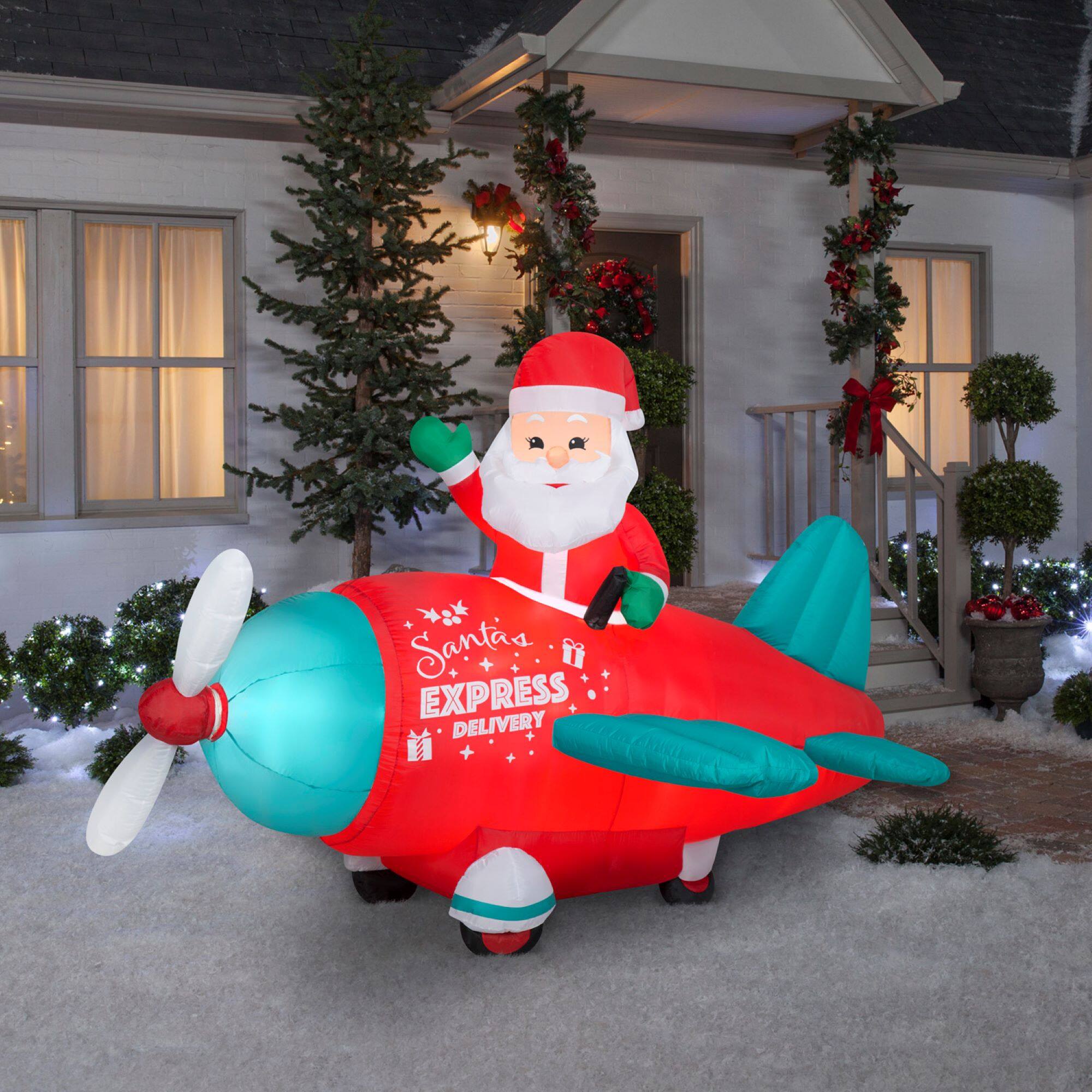 5ft. Animated Airblown® Inflatable Christmas Santa in Vintage Plane