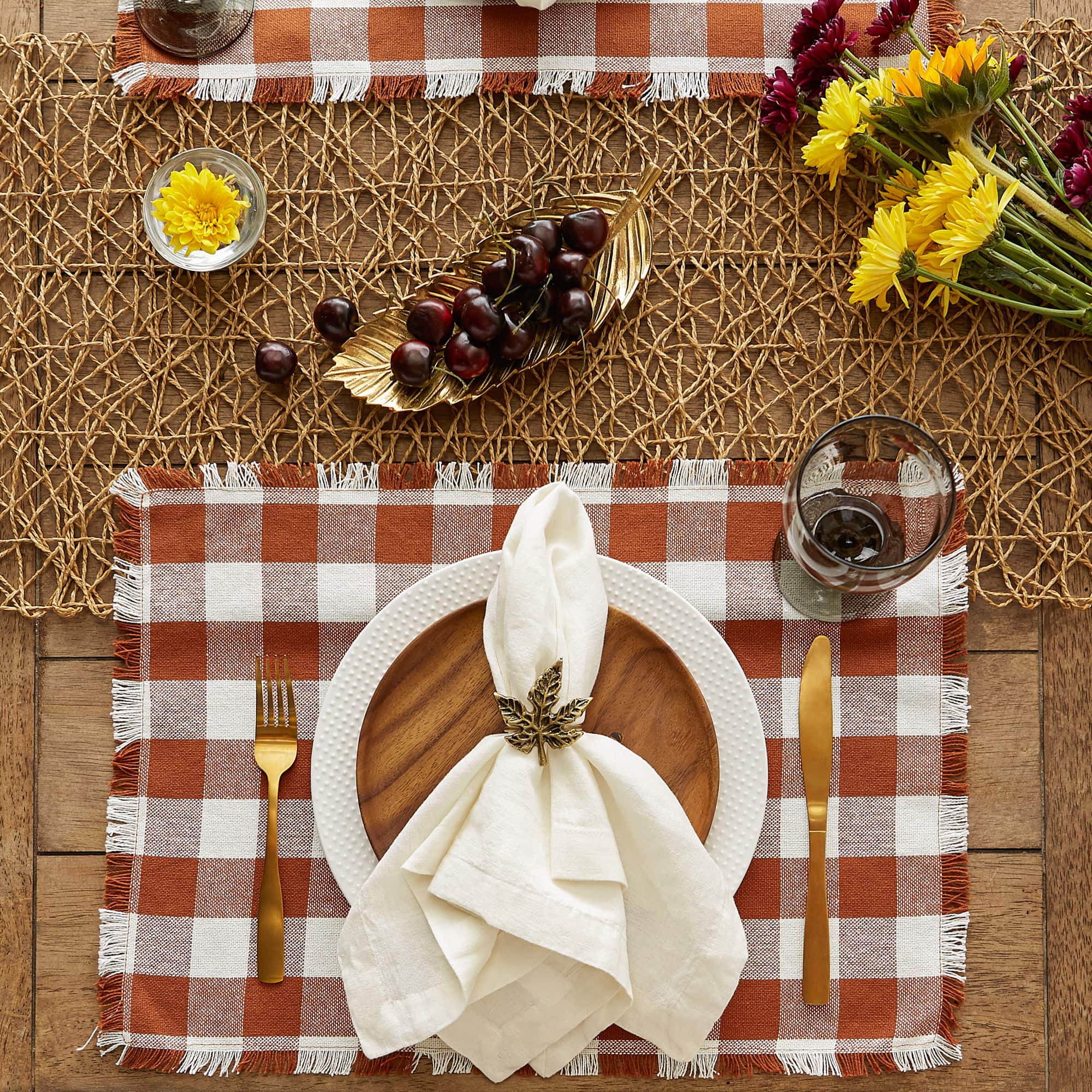 DII® Heavyweight Check Fringed Cotton Placemats, 6ct.
