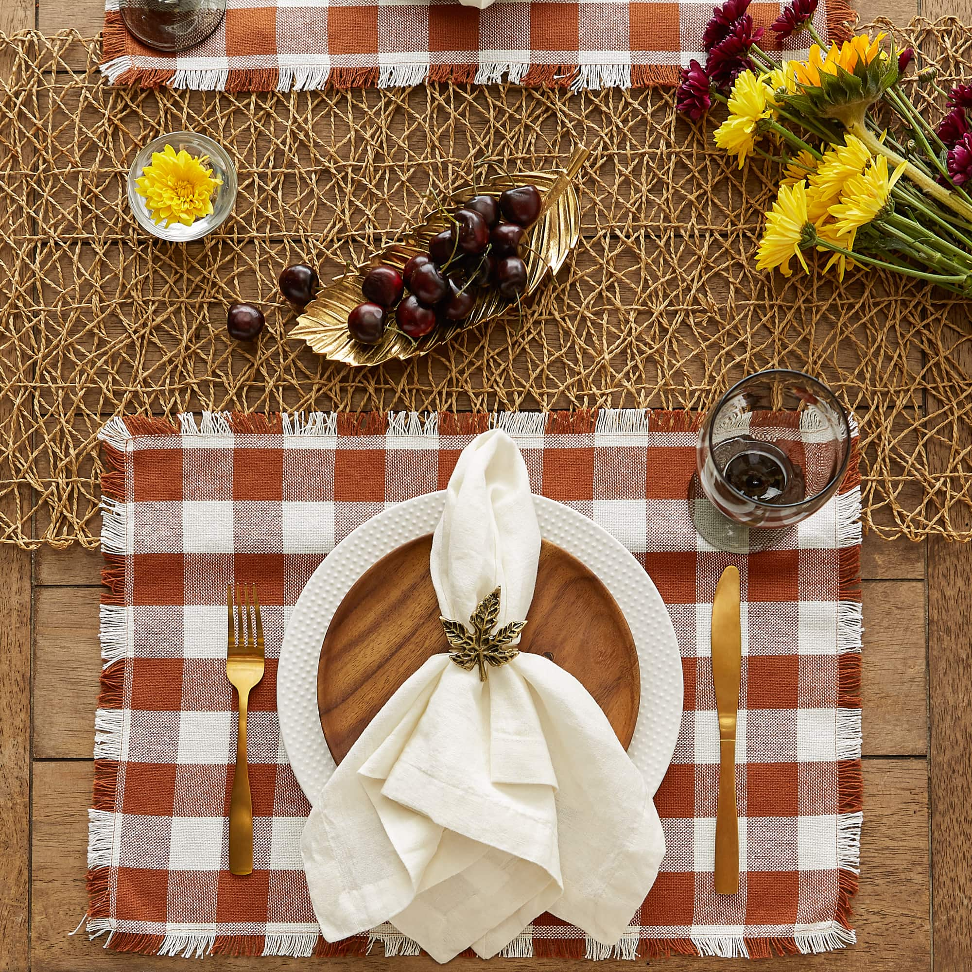 DII&#xAE; Heavyweight Check Fringed Cotton Placemats, 6ct.