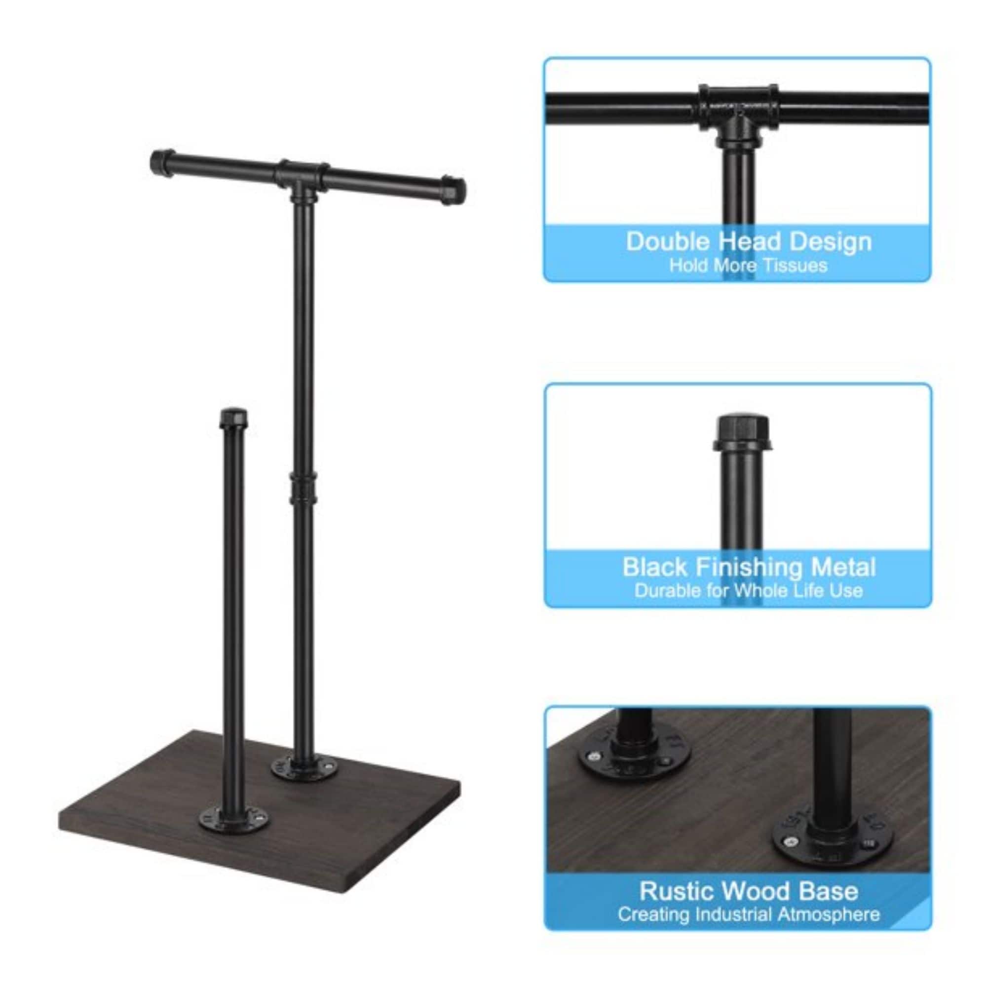 NEX™ Freestanding Iron Pipe Toilet Paper Holder with Solid Wood Base