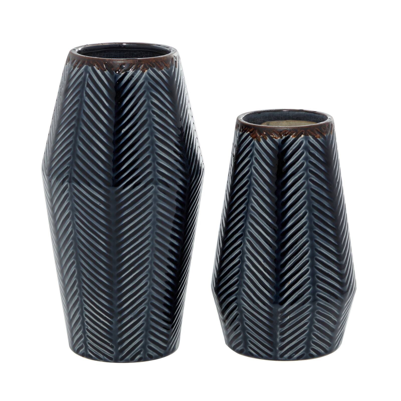Dark Blue Ceramic Contemporary Vase Set