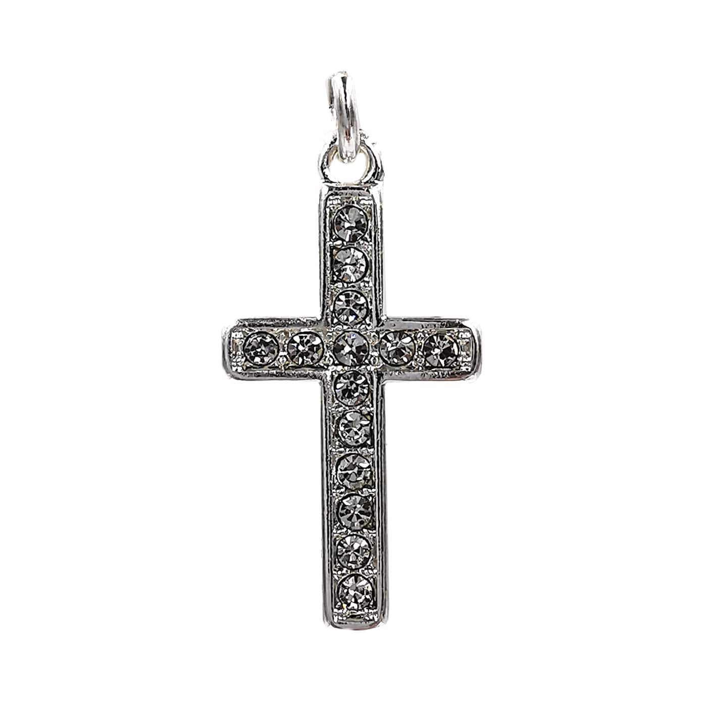 Charmalong™ Silver Plated Pavé Cross Charm by Bead Landing™