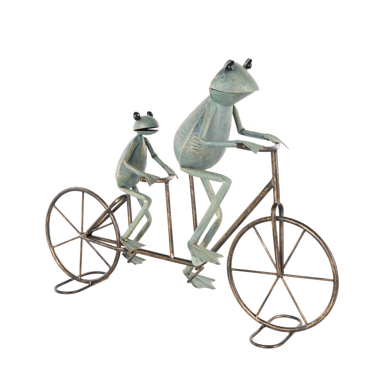 23.5" Frog Duo on Bicycle Metal Garden Sculpture with Gold Accents