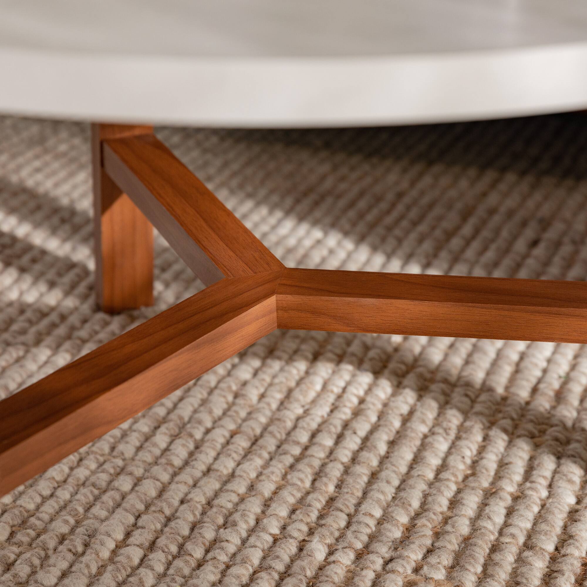 Faux White Marble & Acorn Mid-Century Modern Round Coffee Table