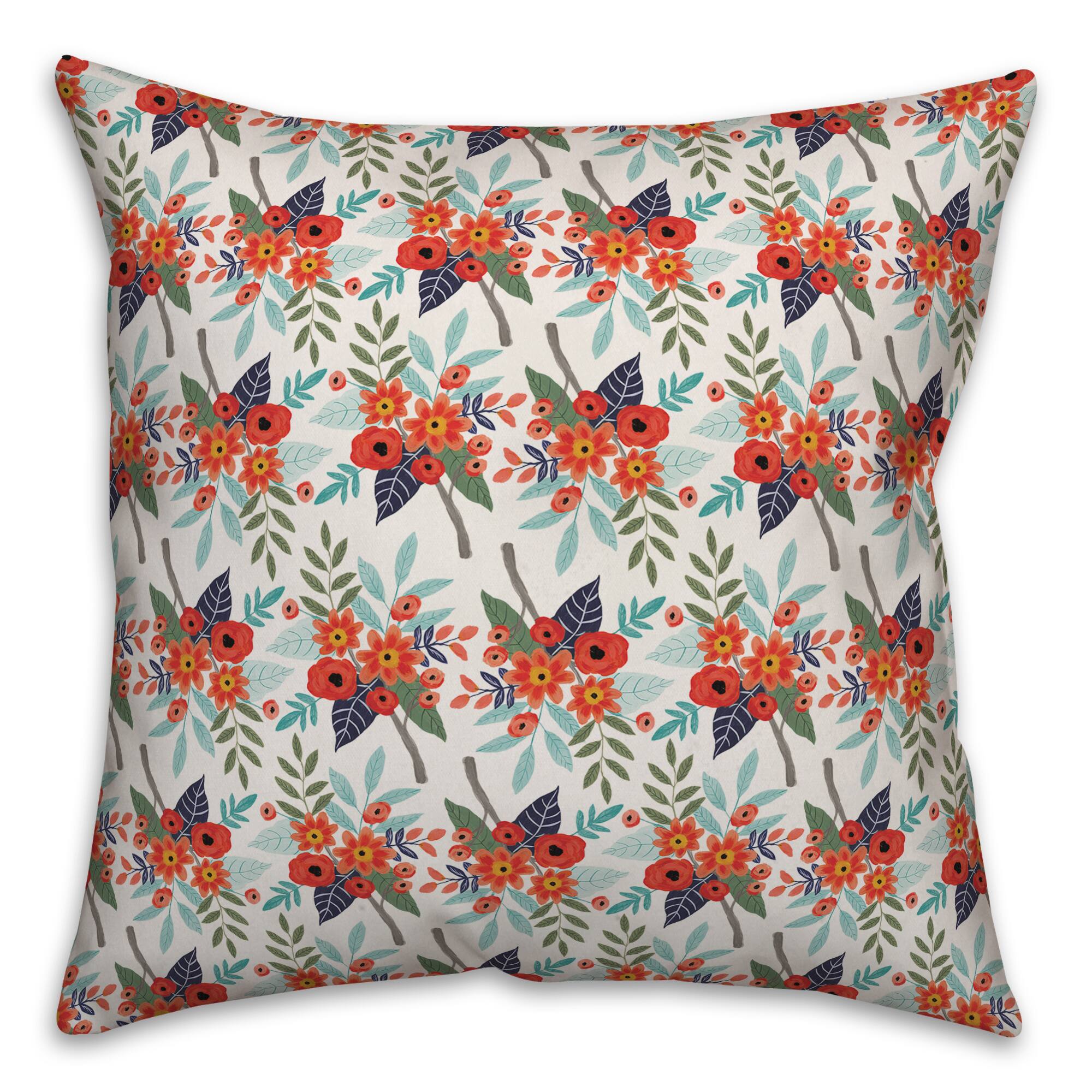Orange Floral Pattern Throw Pillow