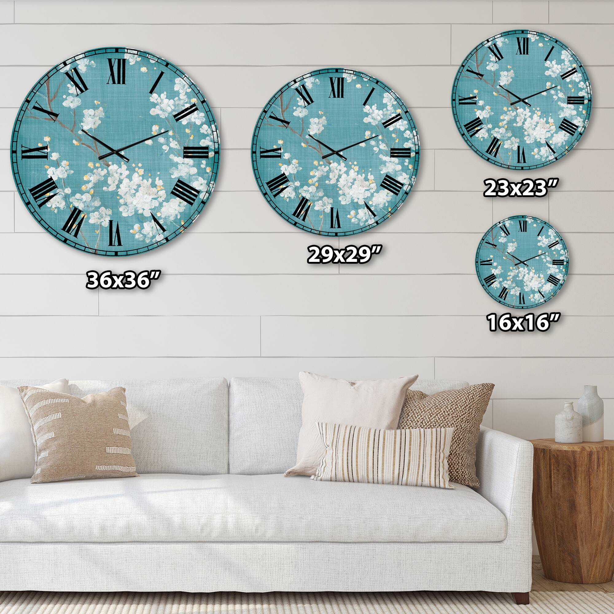 Designart &#x27;Blue Cherry Blossoms I Cabin Wall Clock