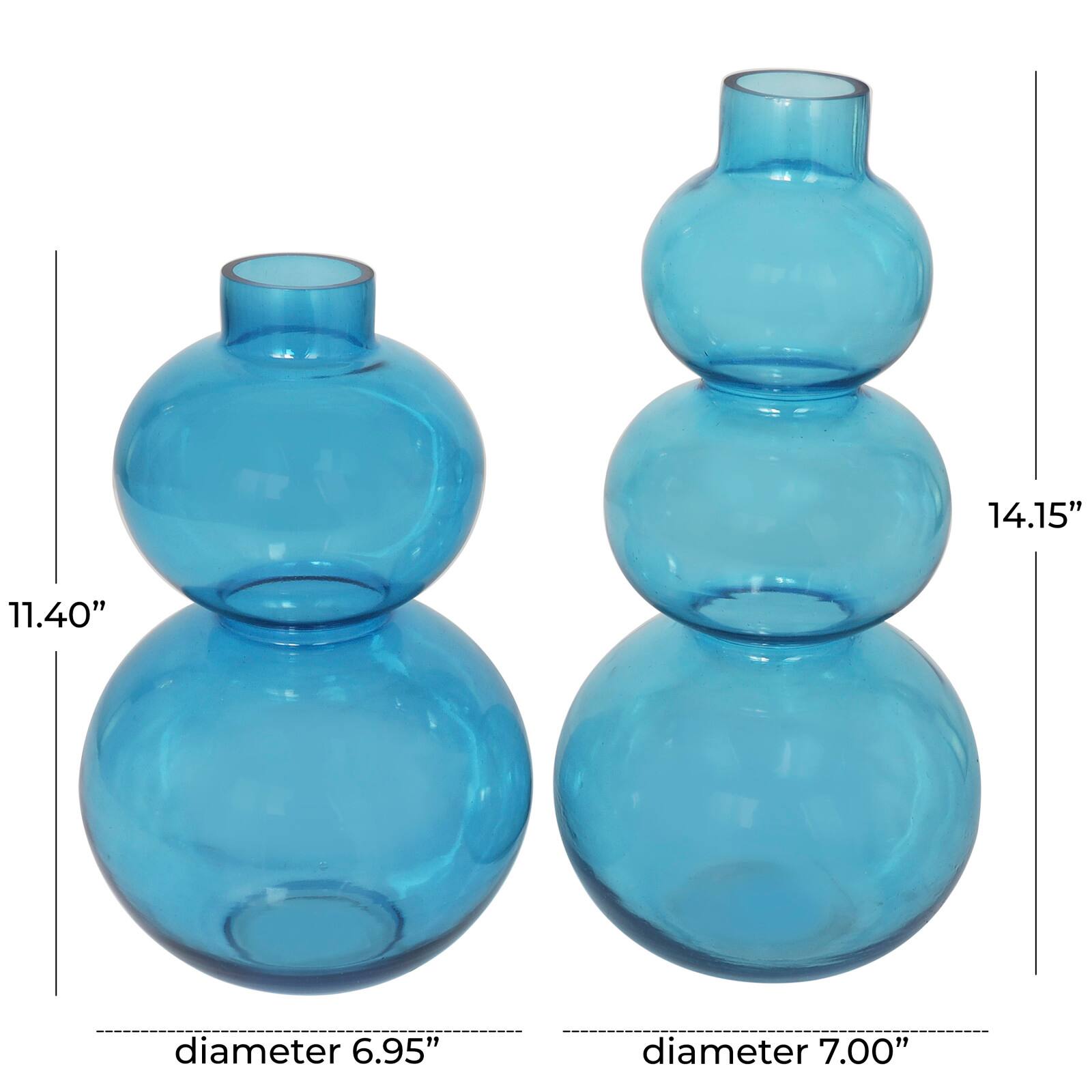 Blue Round Bubble Glass Vase Set