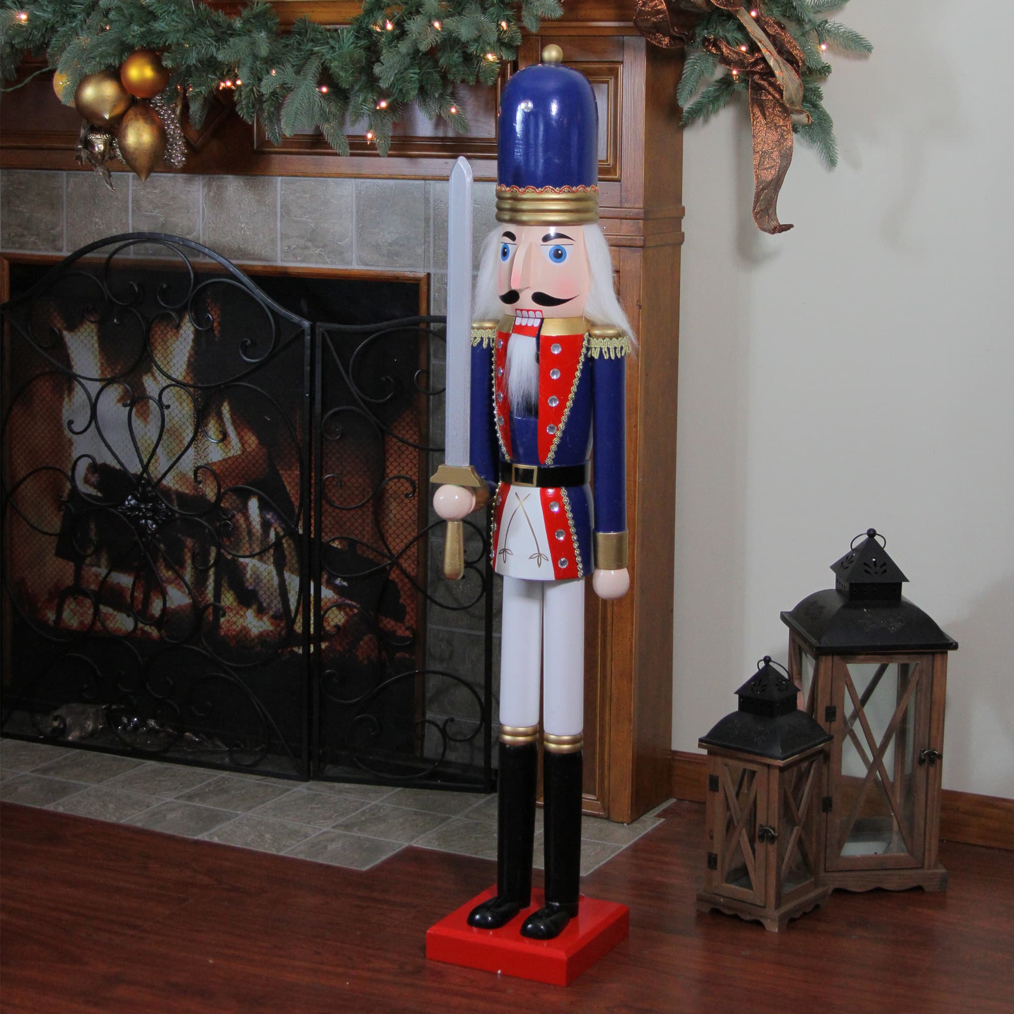 48.25'' Blue and White Christmas Nutcracker Soldier with Sword Decoration