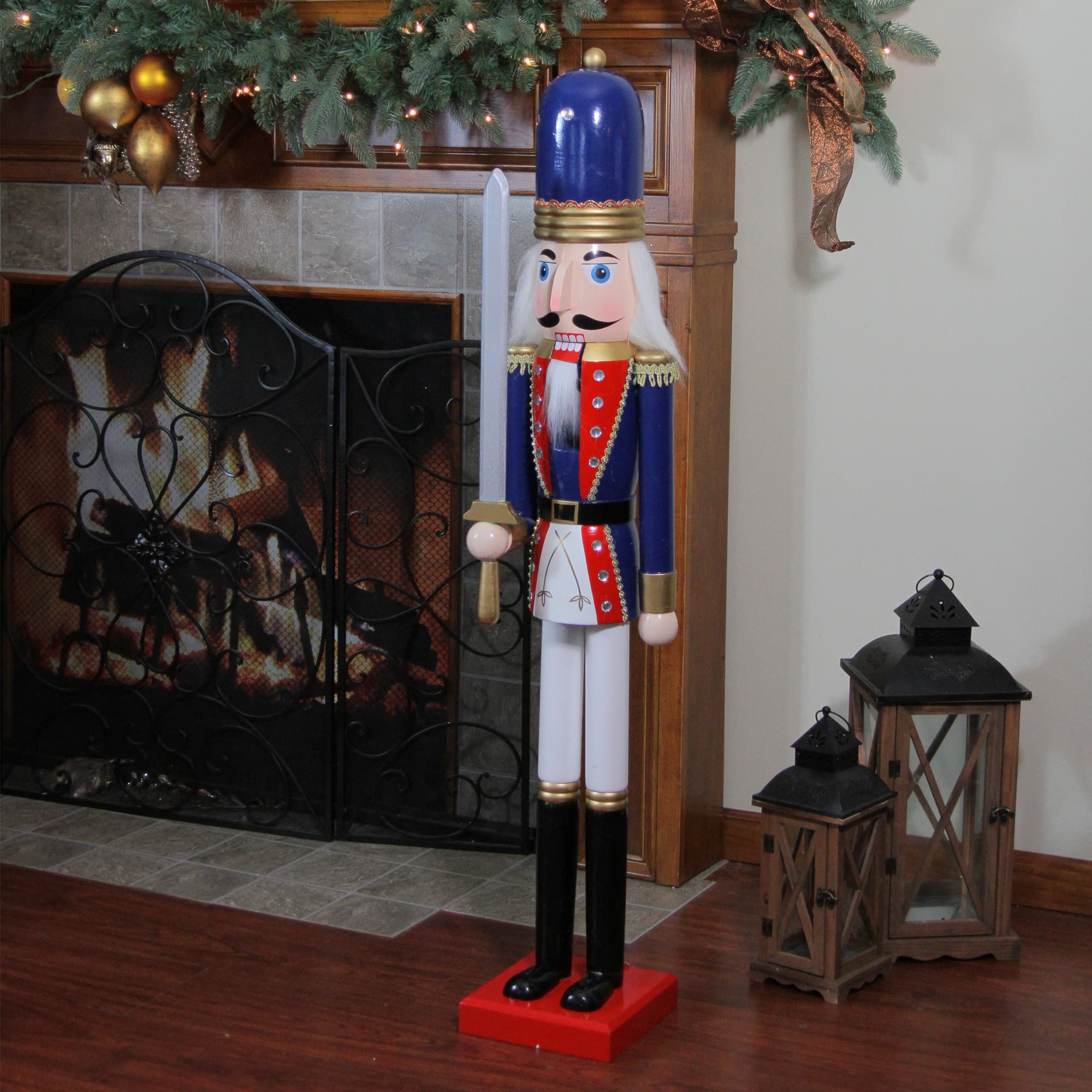 48.25&#x27;&#x27; Blue and White Christmas Nutcracker Soldier with Sword Decoration