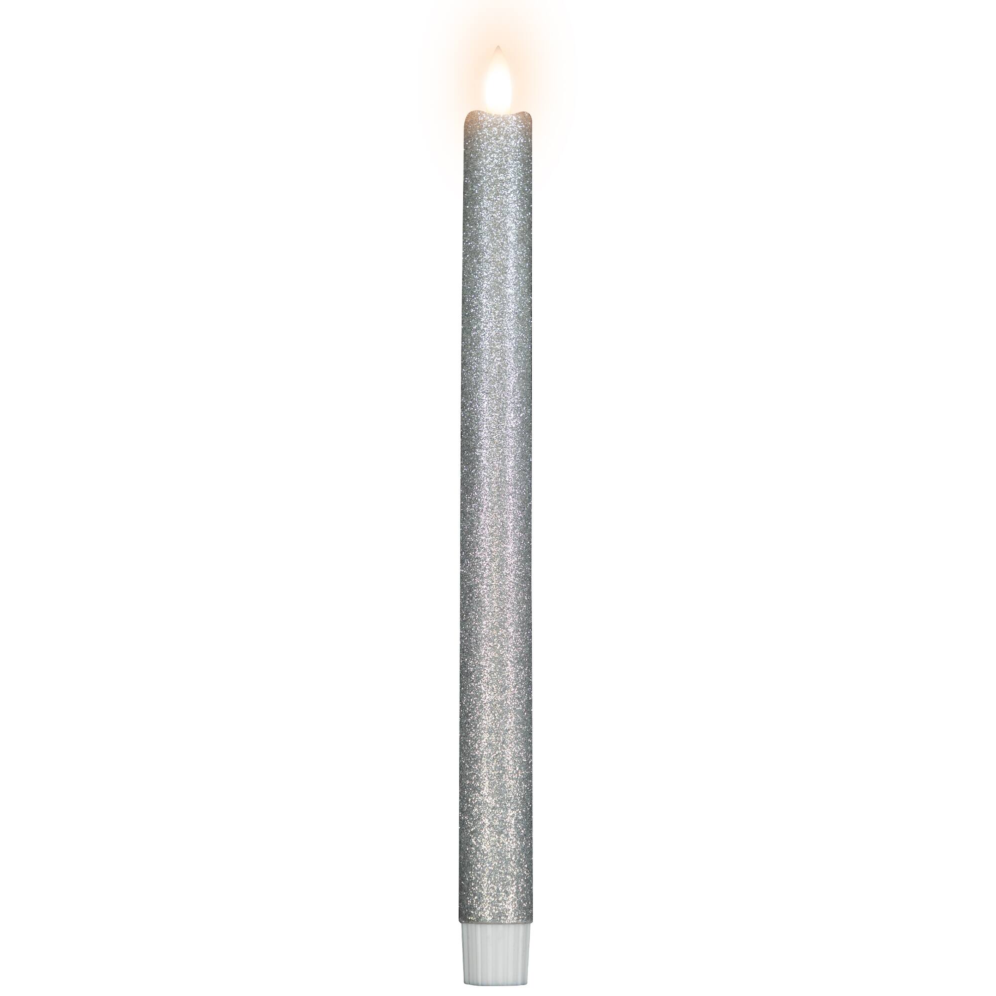 LED Flameless Flickering Taper Glittered Christmas Candles - 11" - Silver - Set 2
