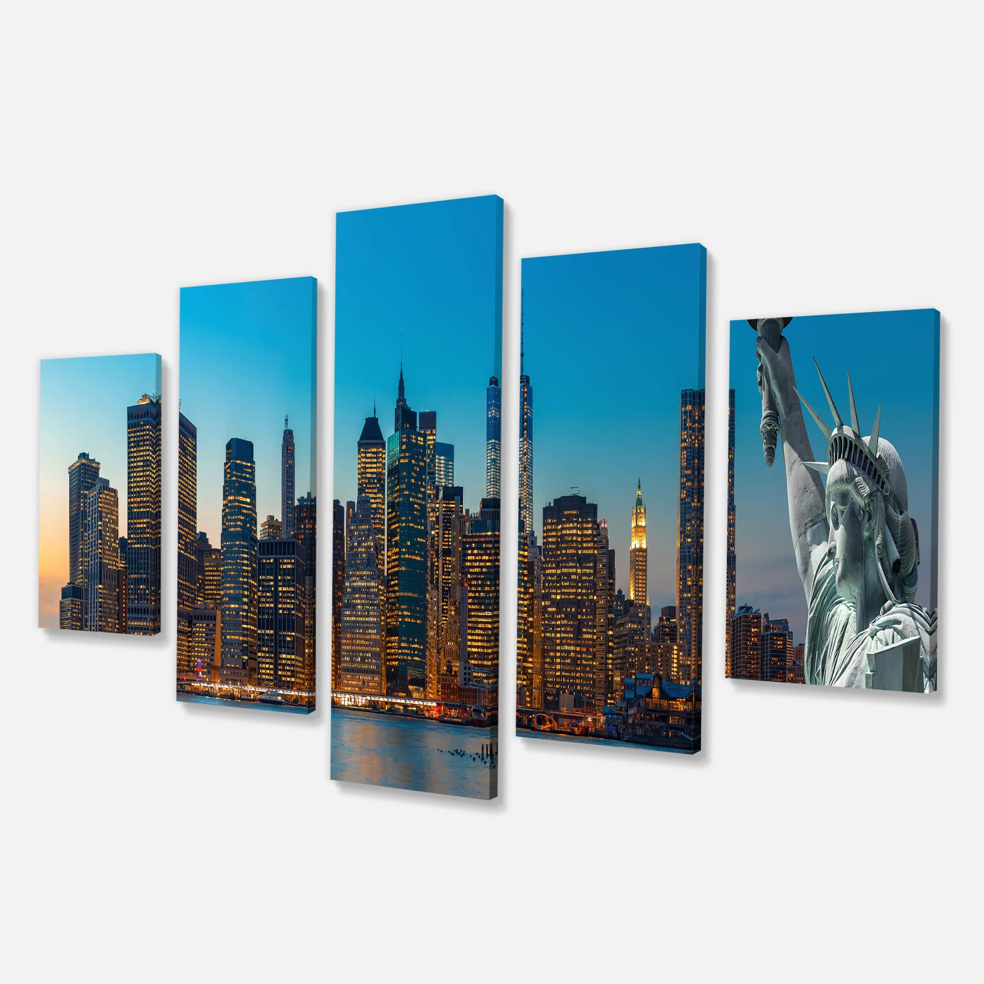 Designart - Evening New York City Skyline Panorama - Blue - Extra Large Canvas Art Print