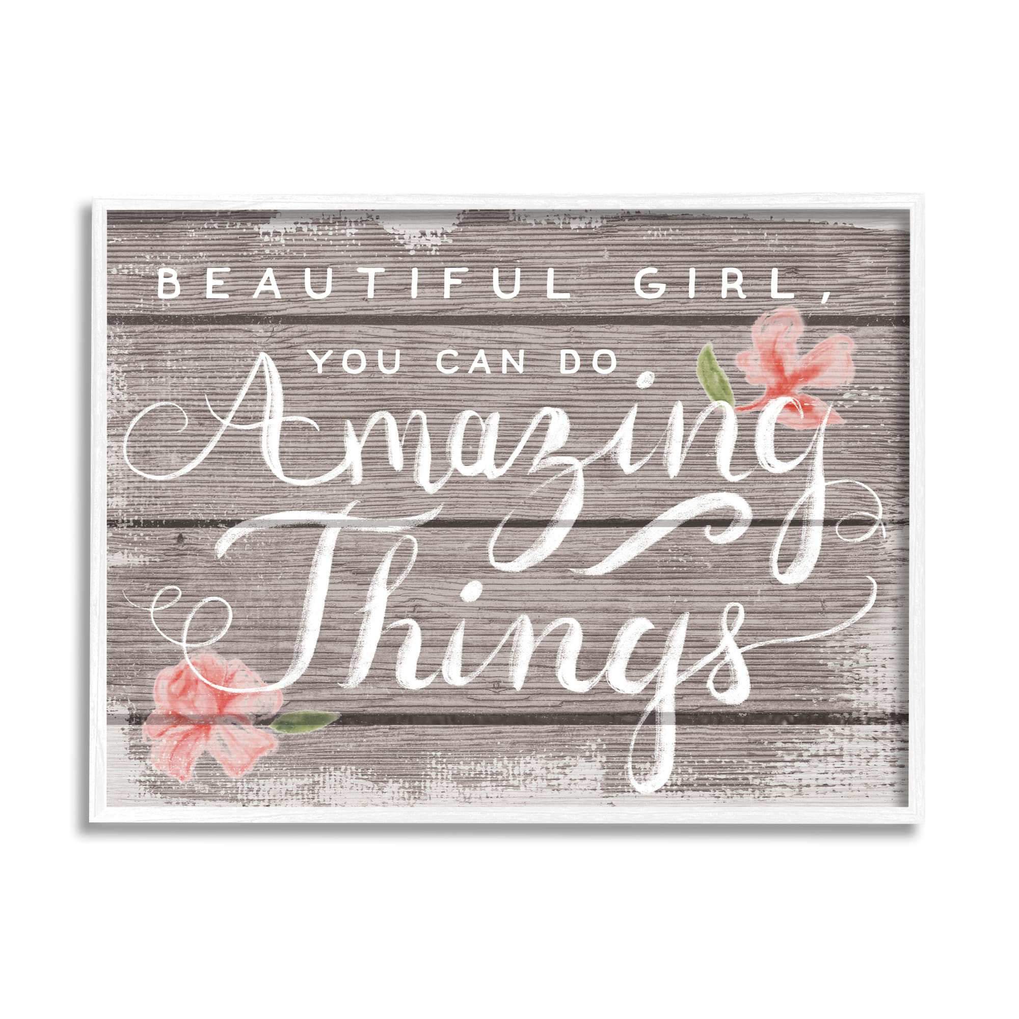 Stupell Industries Beautiful Girl Inspirational White Framed Wall Art