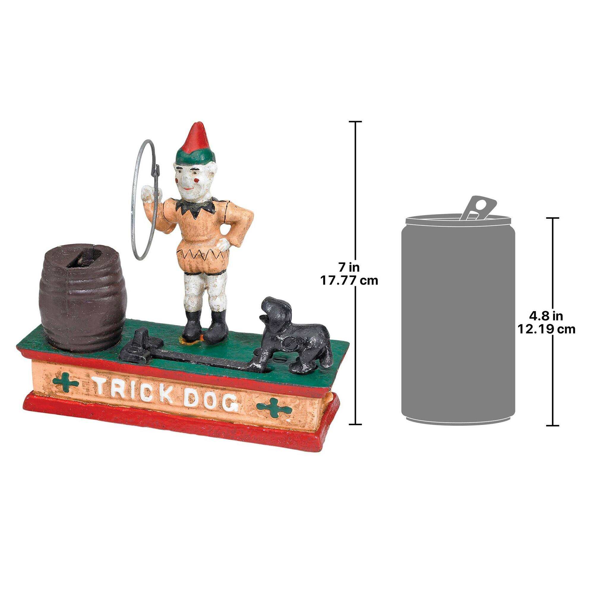 Design Toscano 7&#x22; Circus Clown &#x26; Trick Dog Authentic Foundry Iron Mechanical Bank