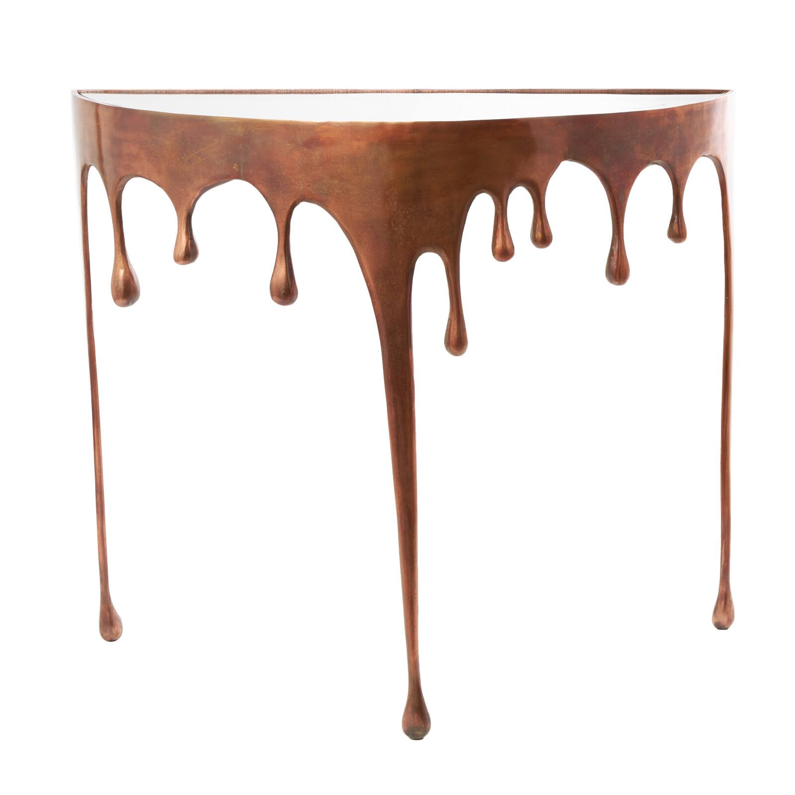 32&#x22; Aluminum Drip Console Table with Melting Designed Legs &#x26; Shaded Glass Top