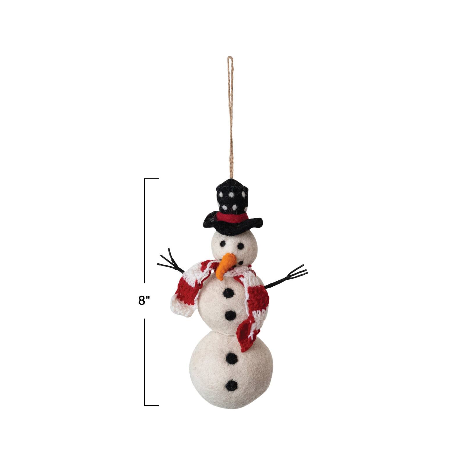 Hello Honey® 8" Handmade Wool Felt Snowman Ornament with Hat & Scarf