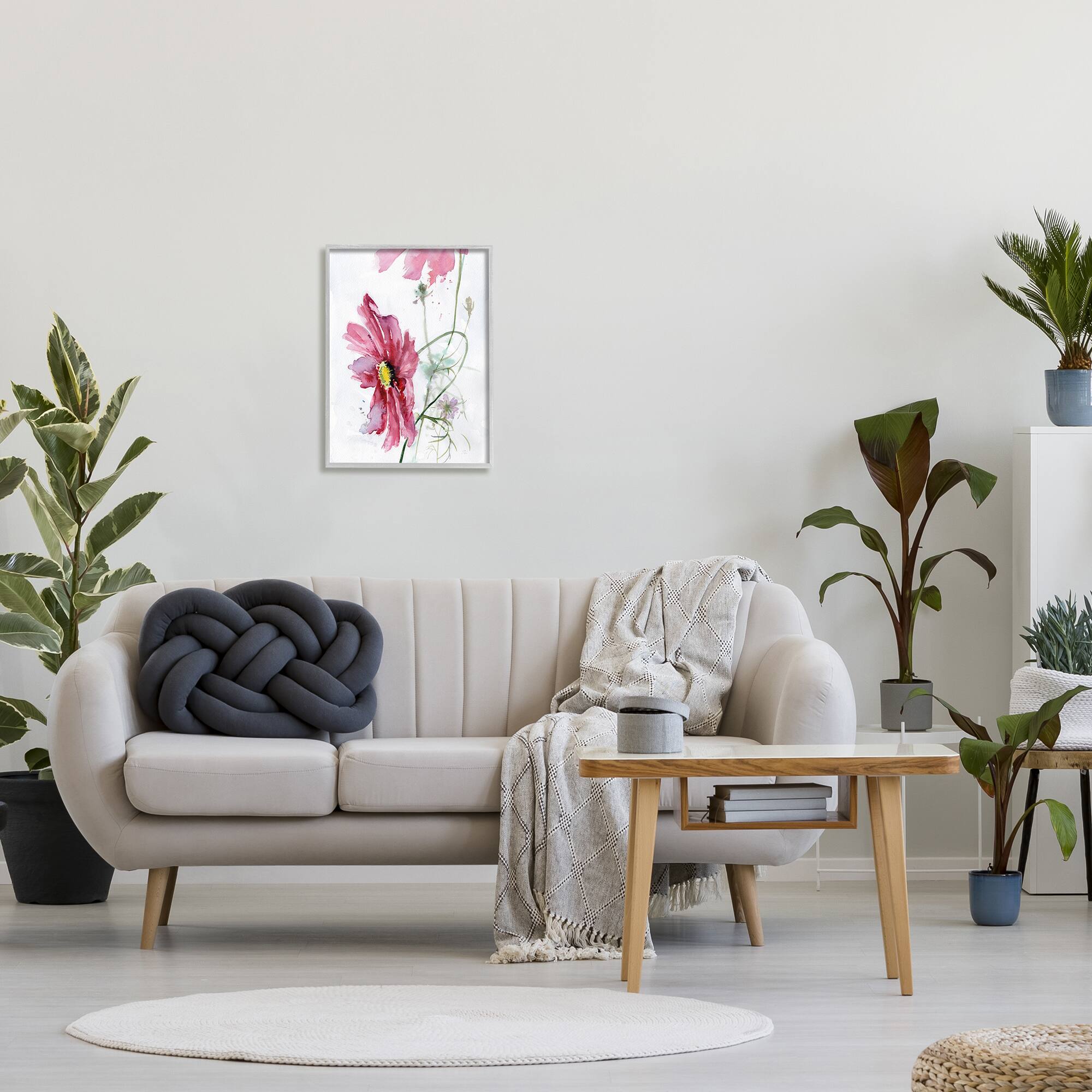 Stupell Industries Bending Pink Cosmo Flower Abstract Floral Watercolor Painting Framed Wall Art
