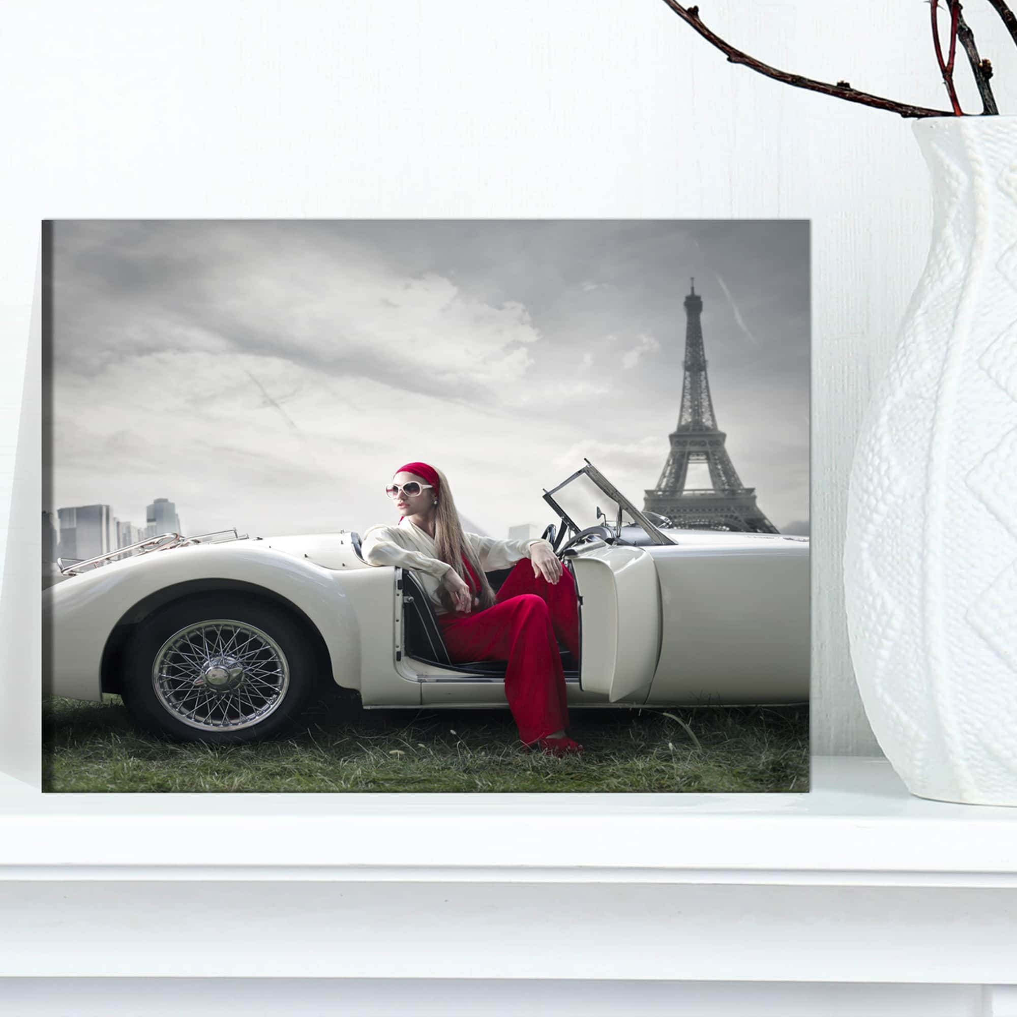 Designart - Fashion Woman in Car - Large Cars Canvas Art Print