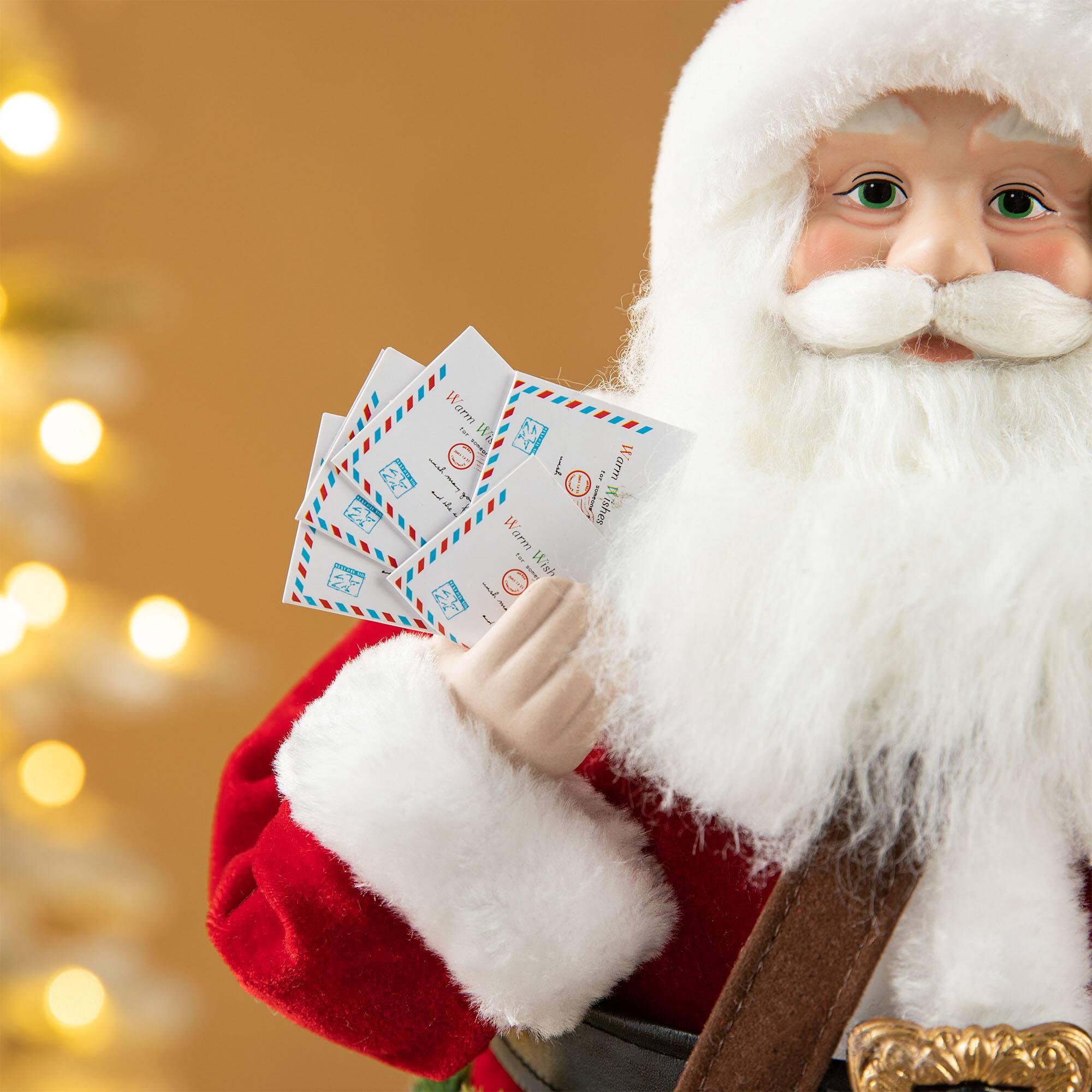 Glitzhome® 18" Faux Fur Christmas Mail Santa Figurine