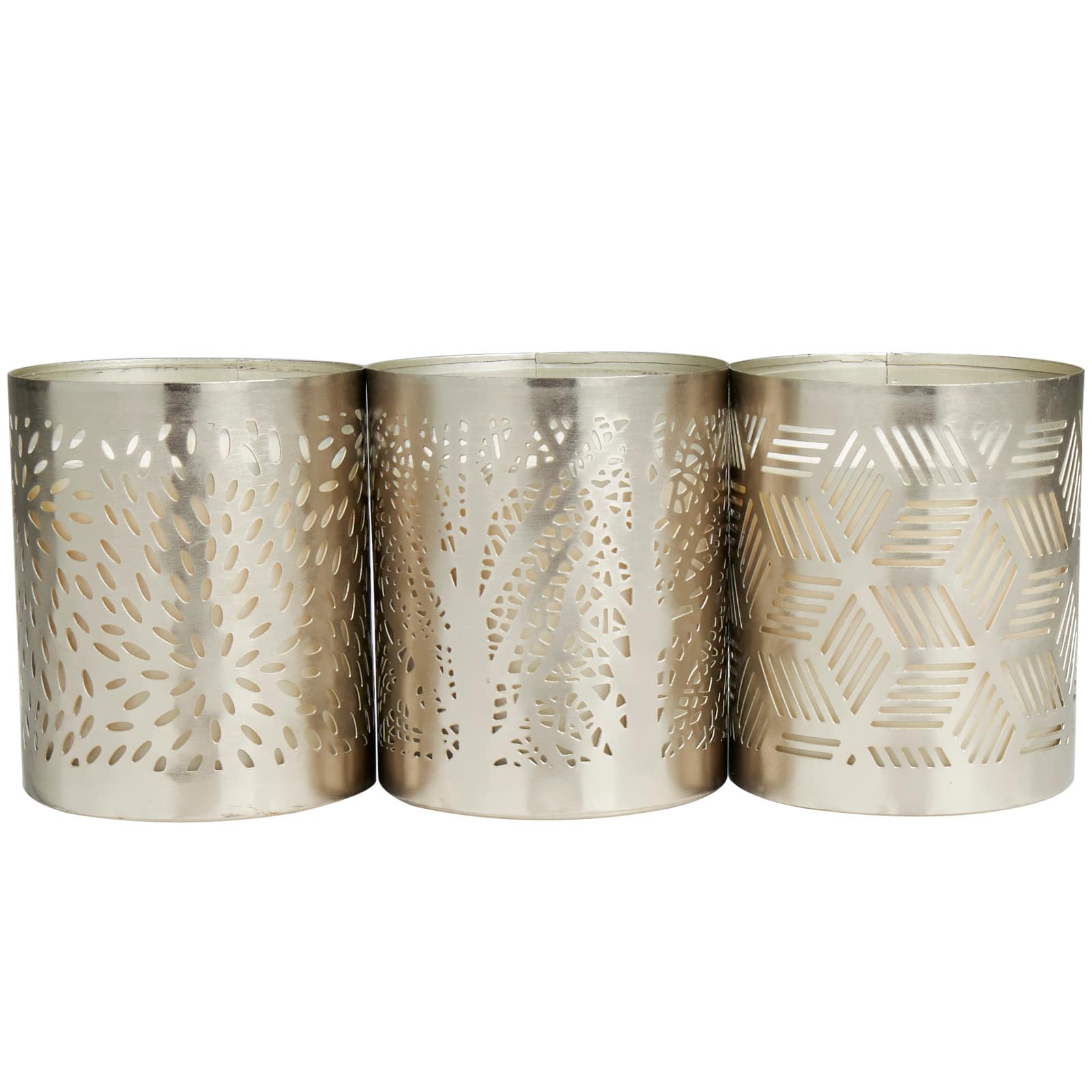White Wax Vanilla Marshmallow Scented Candle with Geometric Silver Containers, 3ct.