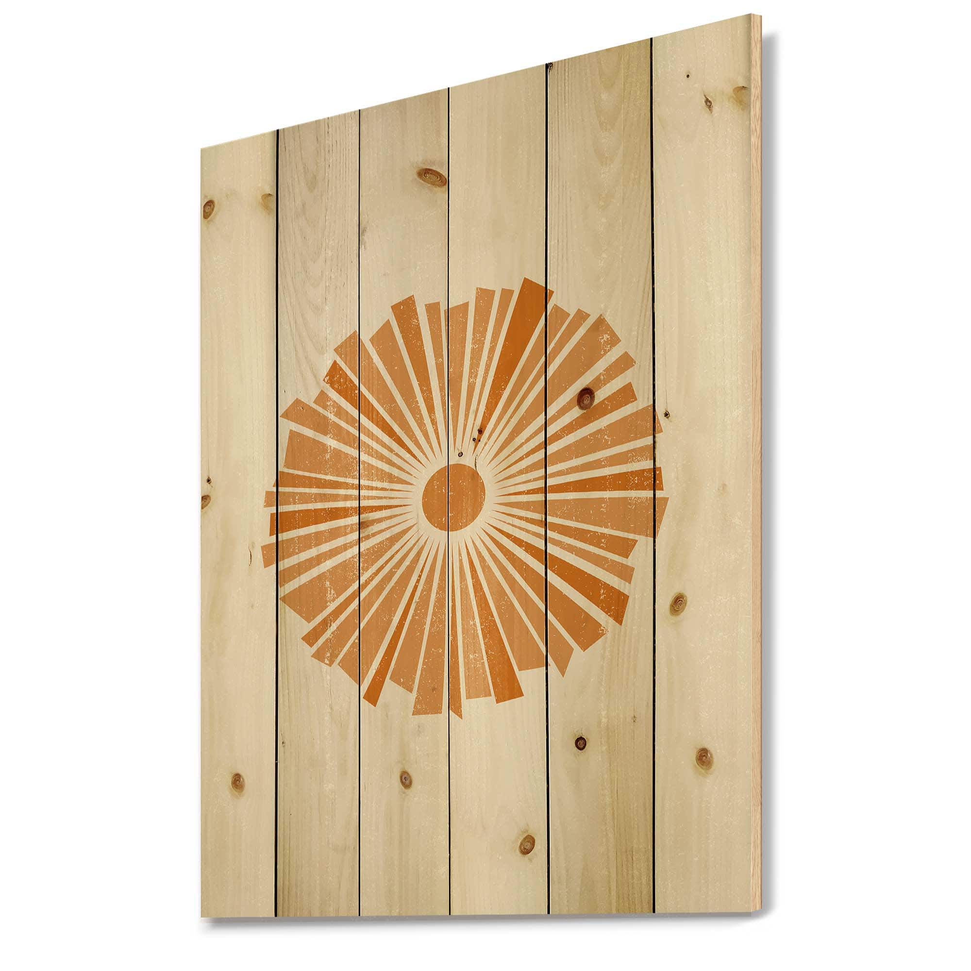 Designart - Minimal Orange Radiant Sun I - Modern Print on Natural Pine Wood