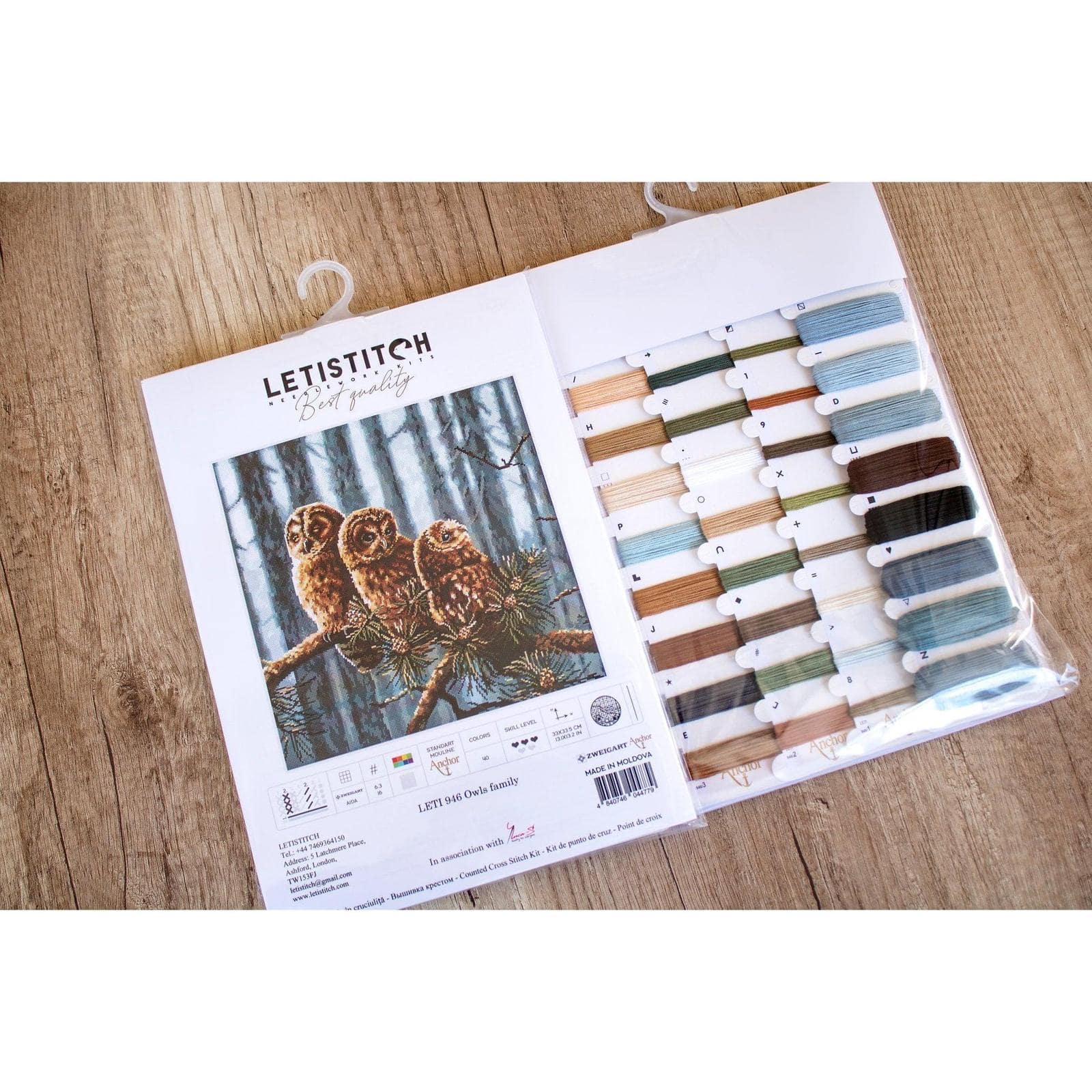 LetiStitch Owls Family Counted Cross Stitch Kit