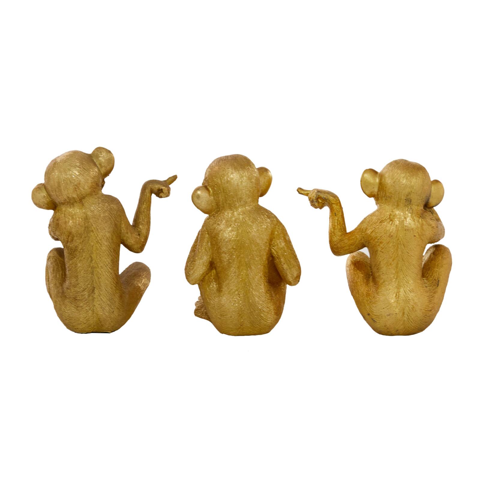 6&#x22; Gold Polystone Monkey Sculpture Set