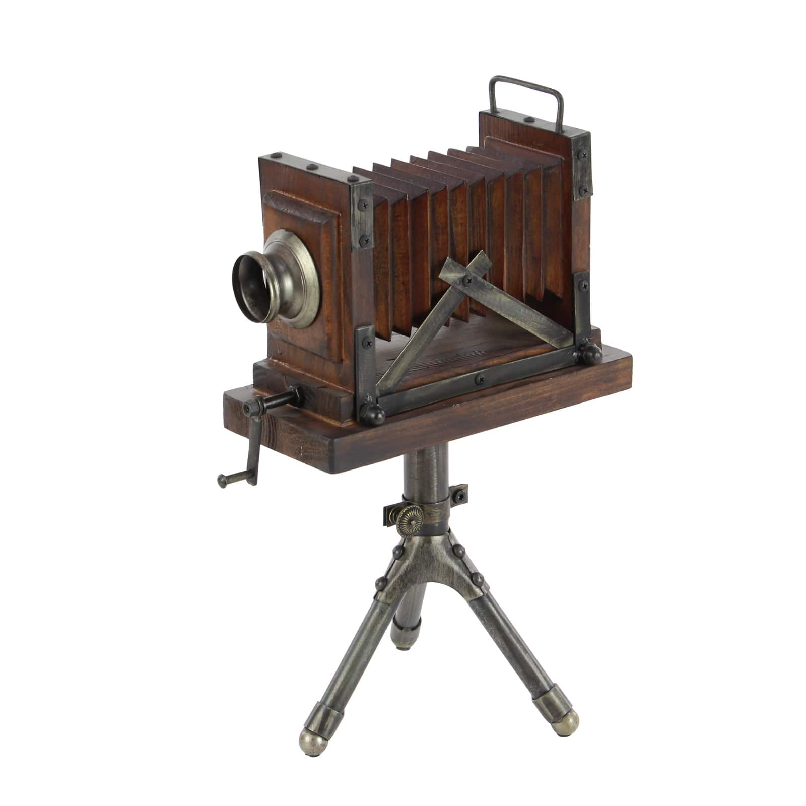 17&#x22; Brown Wood Vintage Camera Sculpture