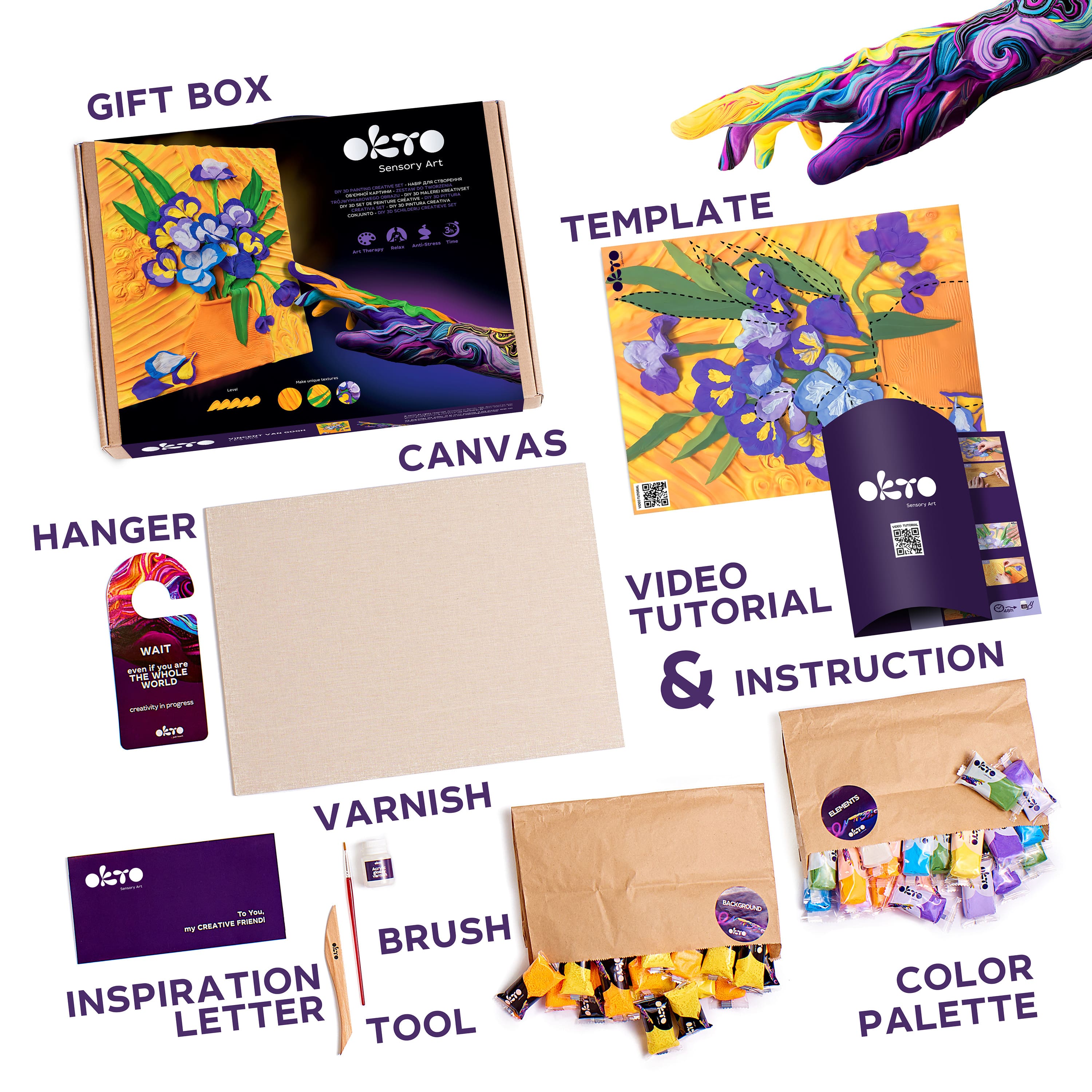 OKTO Sensory Art 3D Vincent Van Gogh Irises Clay Painting Kit