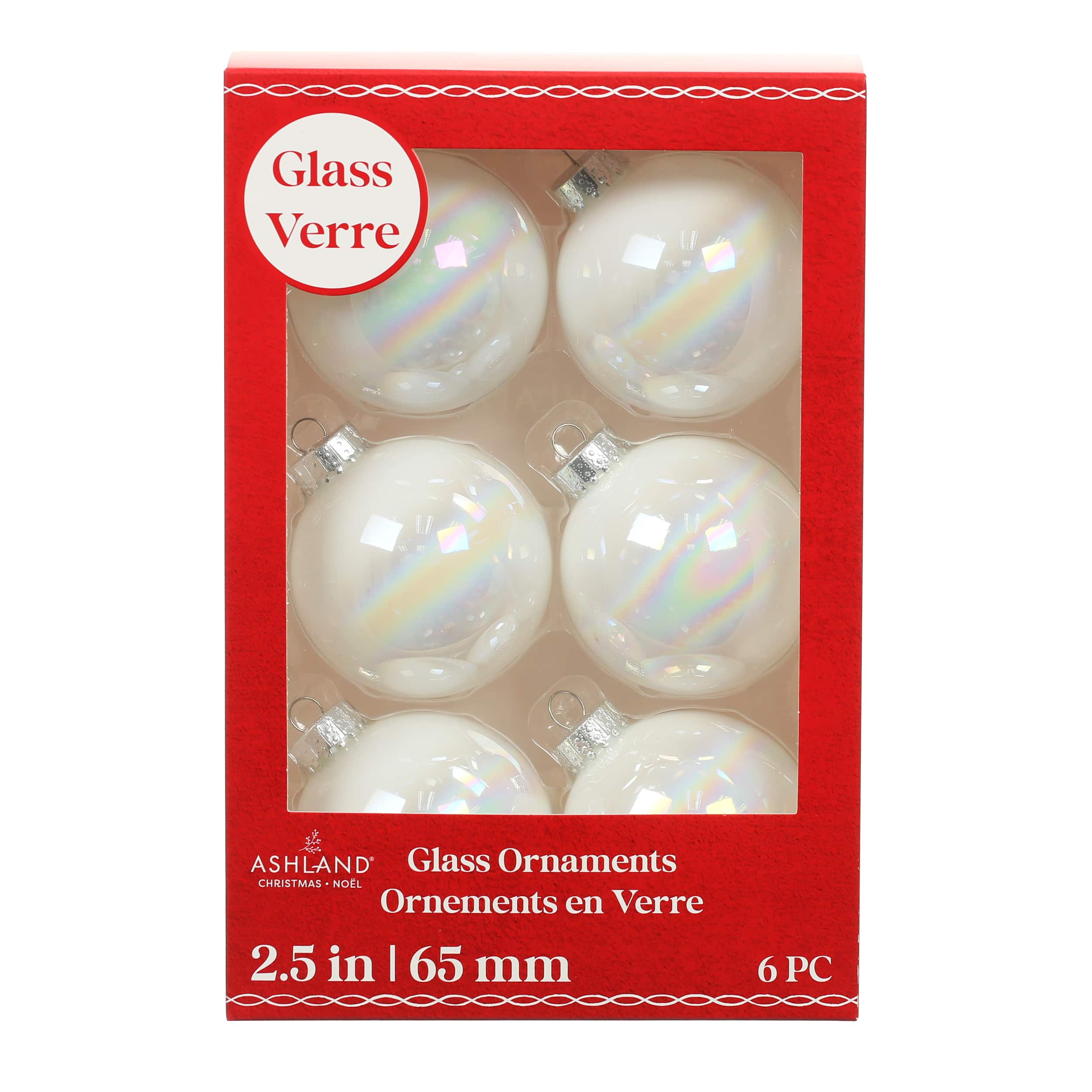 6 Pack 2.5&#x22; Iridescent Glass Ball Ornaments by Ashland&#xAE;