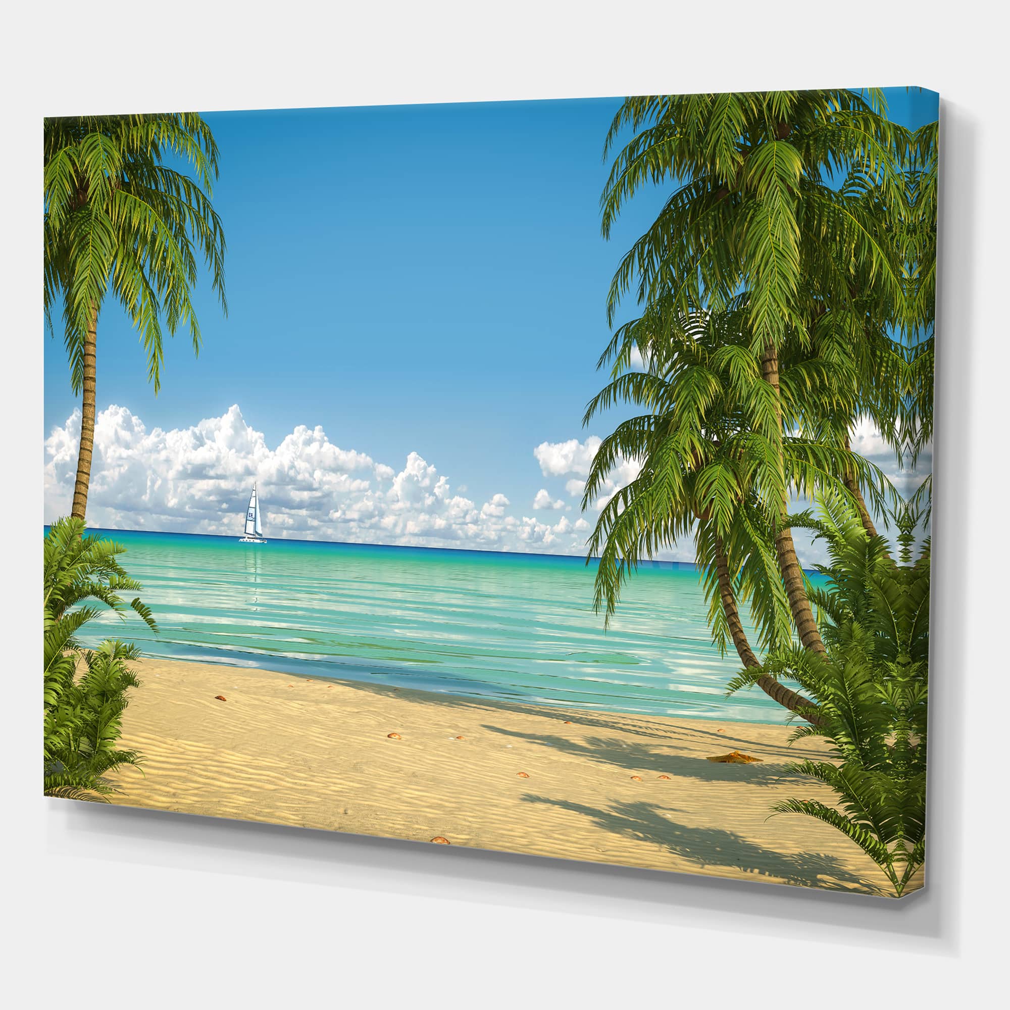 Designart - Palms at Caribbean Beach - Seashore Photo Canvas Art Print
