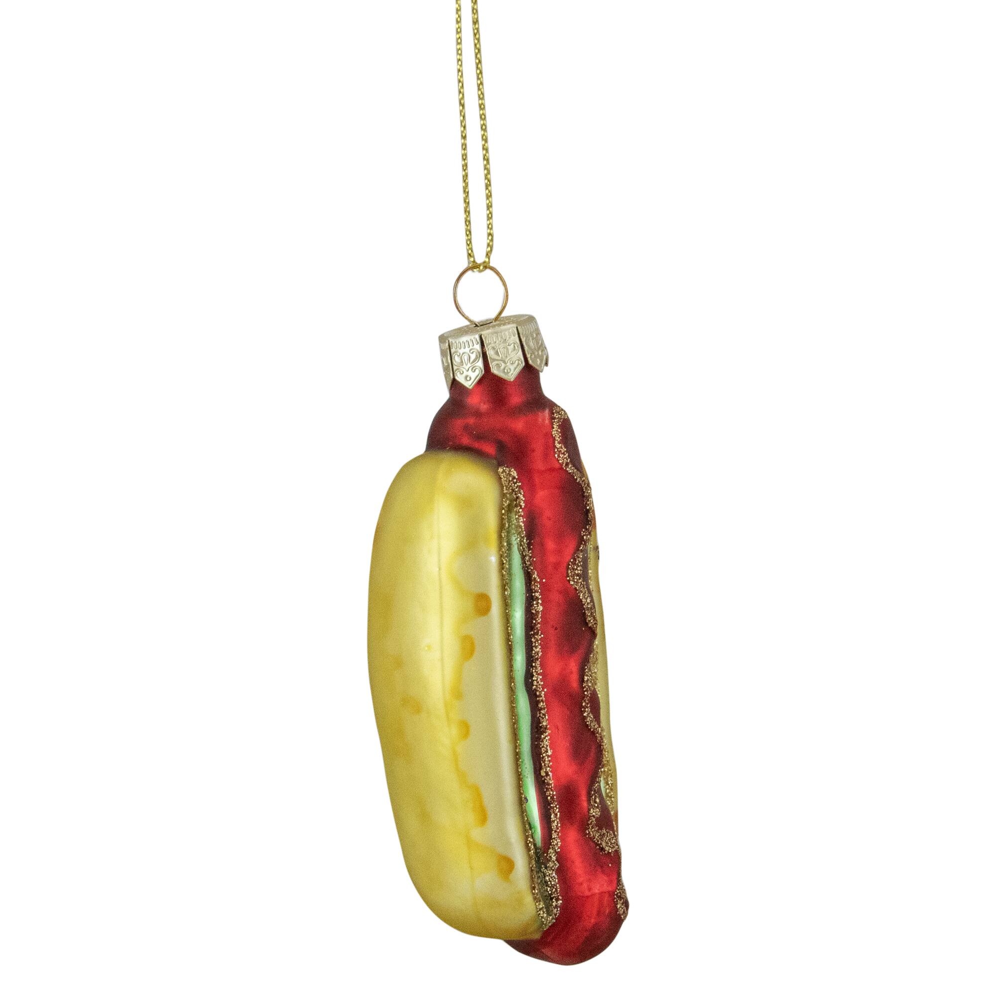 4&#x22; Hot Dog in a Bun Glass Ornament