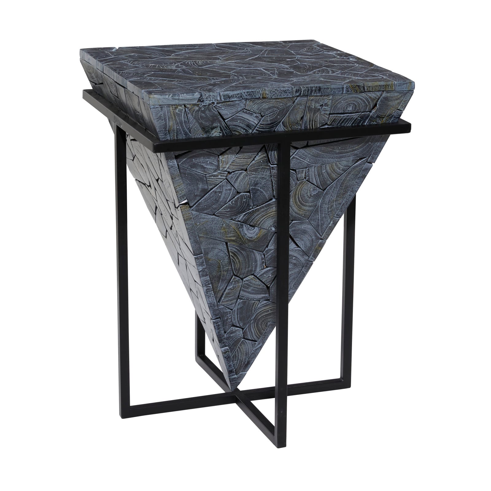 22" Gray Teak Wood Contemporary Accent Table