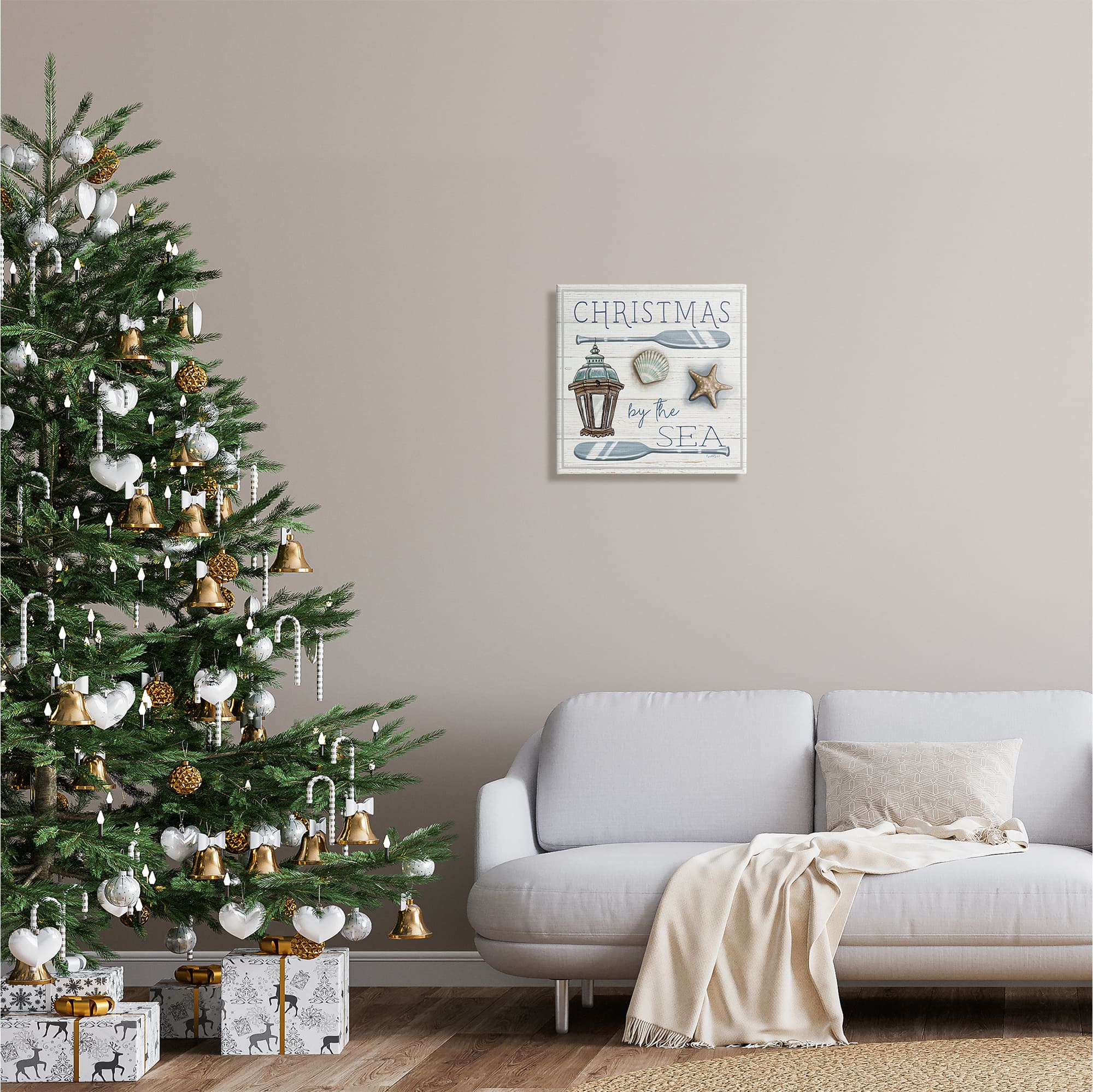 Stupell Industries Christmas By The Sea Phrase Canvas Wall Art