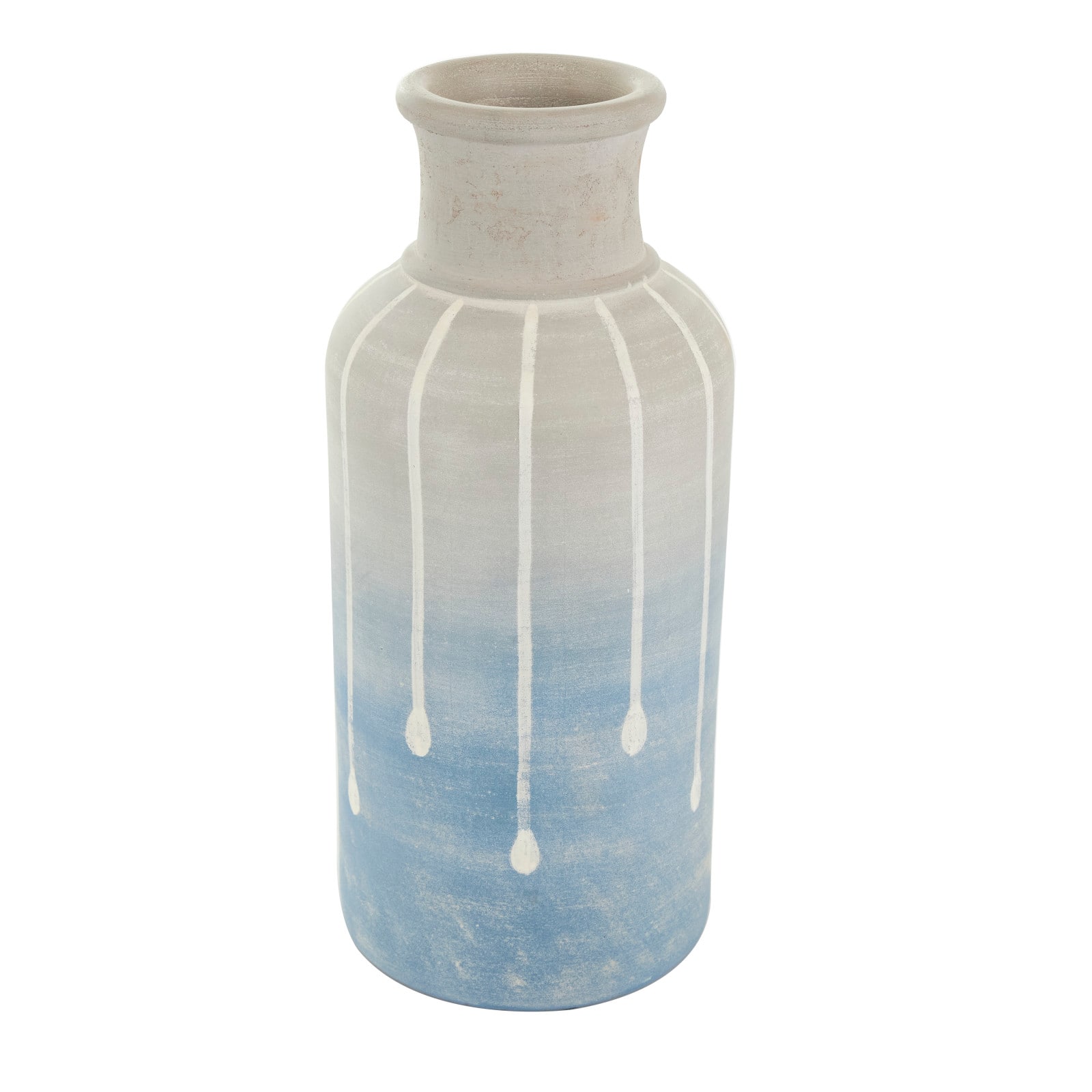 15" Blue & Gray Ceramic Abstract Ombre Drip Vase