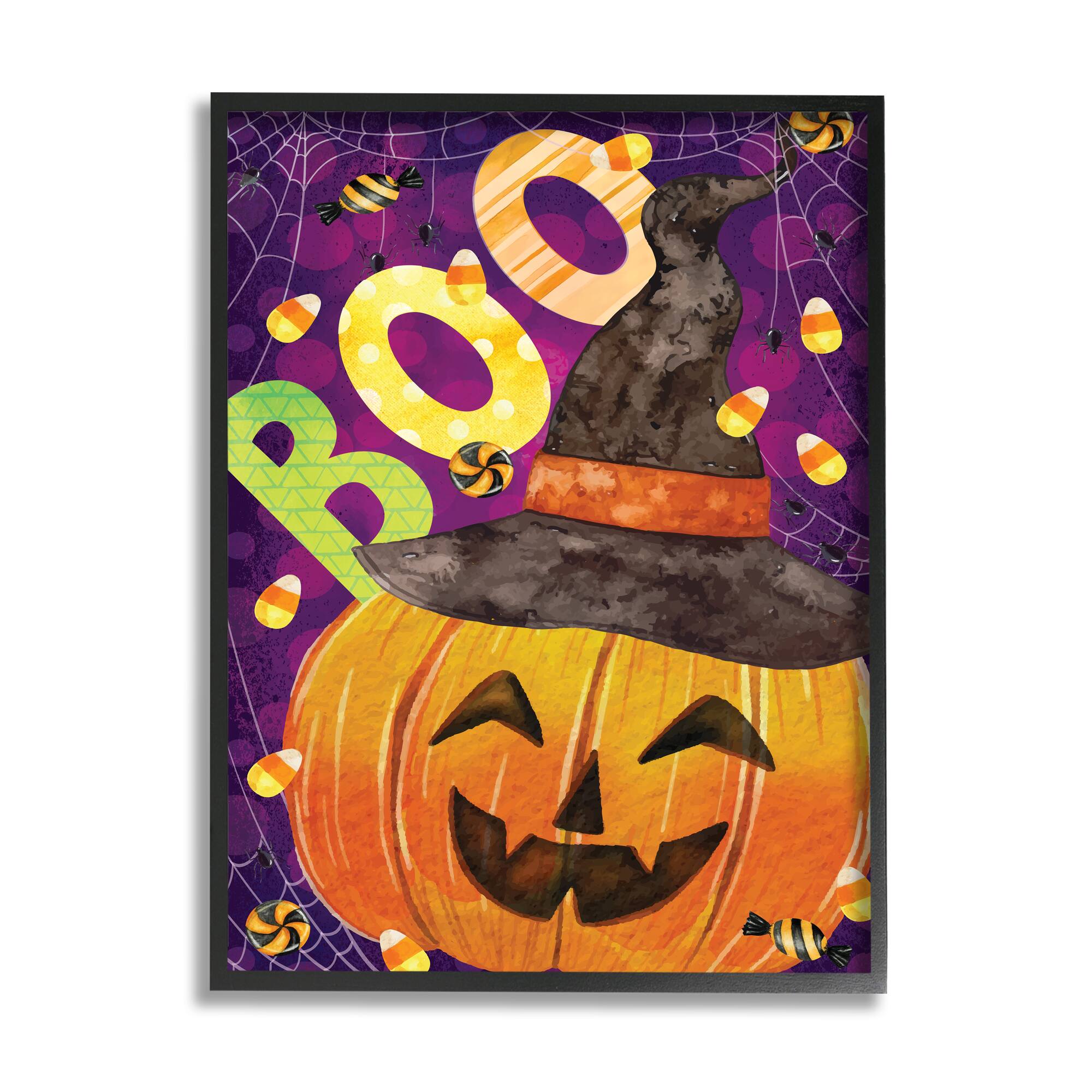 Stupell Industries Boo Jack-o-Lantern Halloween Candy Framed Giclee Art