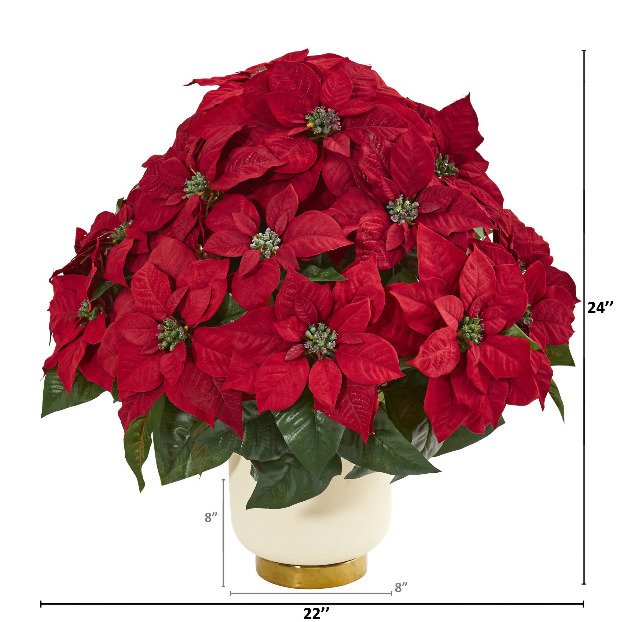 24" Poinsettia Artificial Arrangement in White Bowl