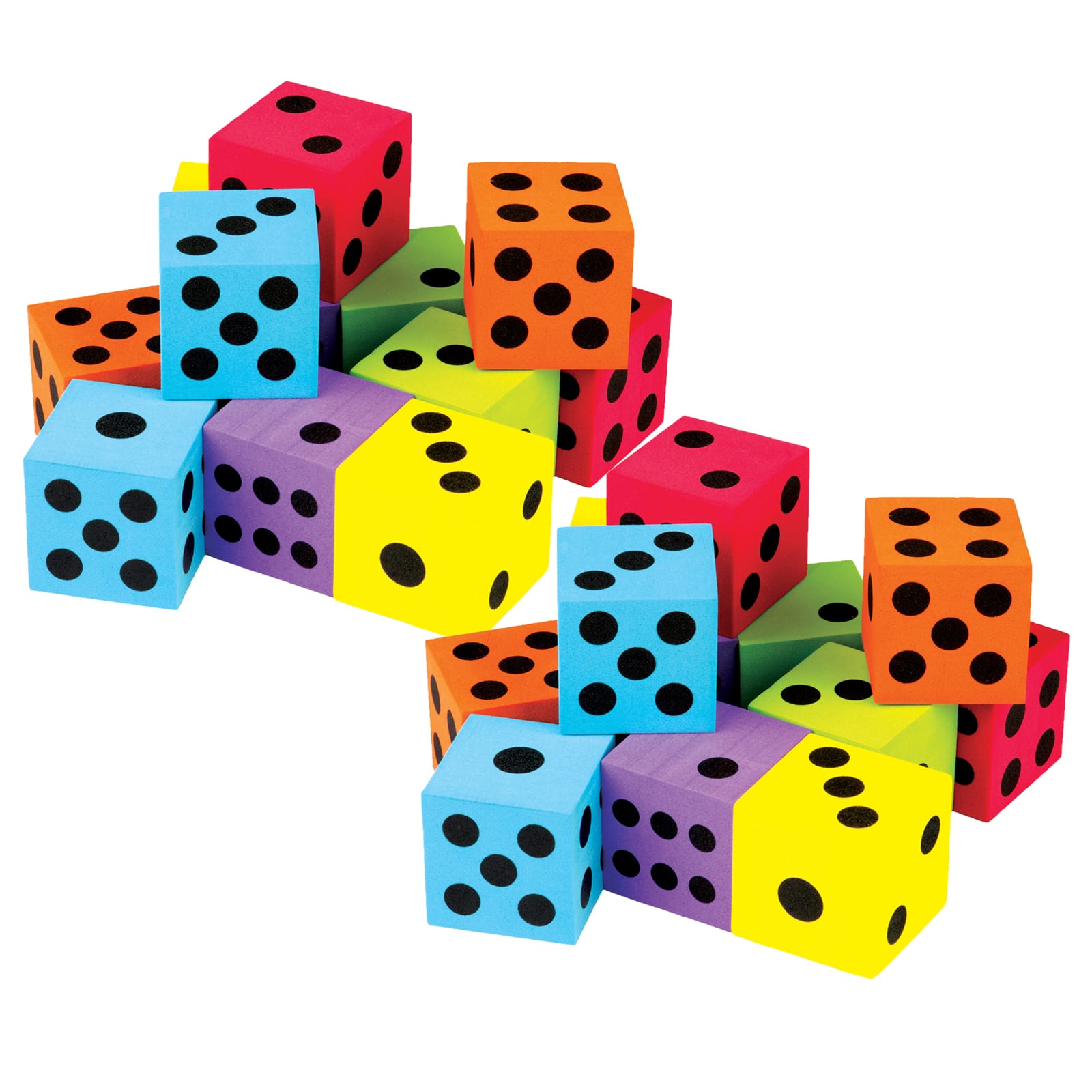 6 Assorted Colors Foam Dice 1.5"  New ~ Retail Ready in Package 