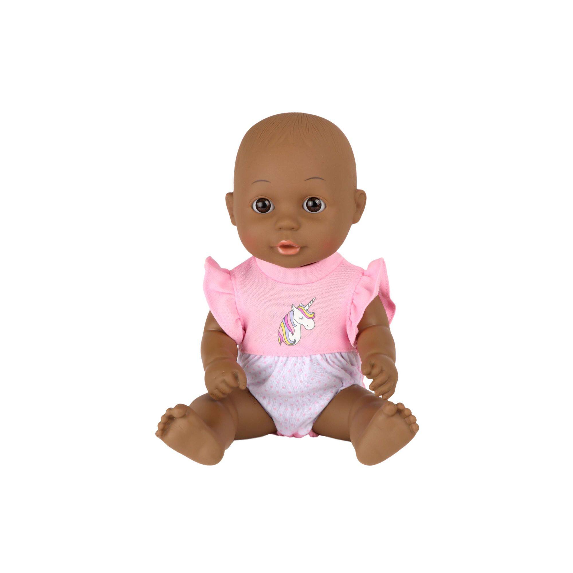 Dream Collection Bath Time 12" African American Baby Doll With Unicorn Floatie