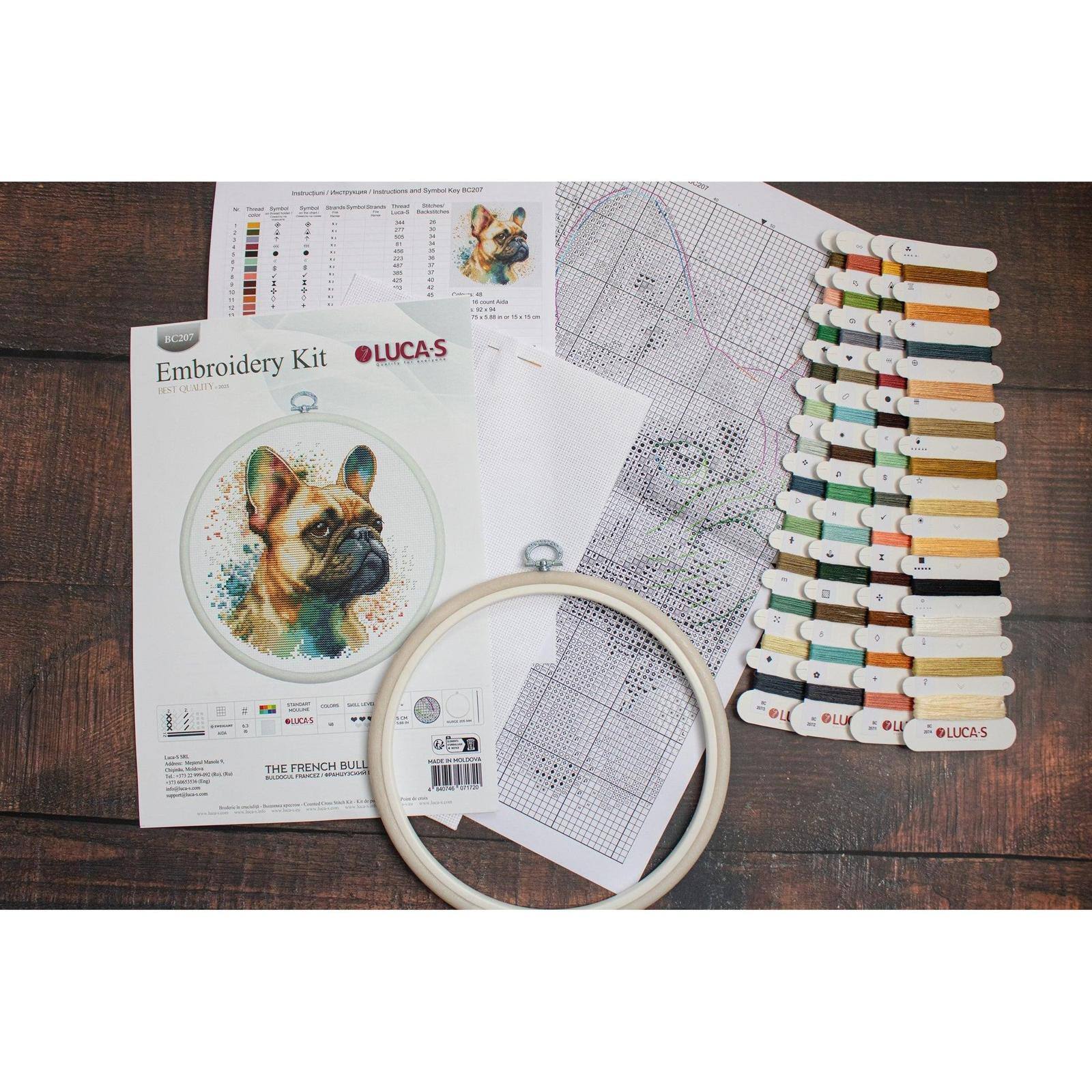 Luca-S French Bulldog Counted Cross Stitch Kit with Display Hoop