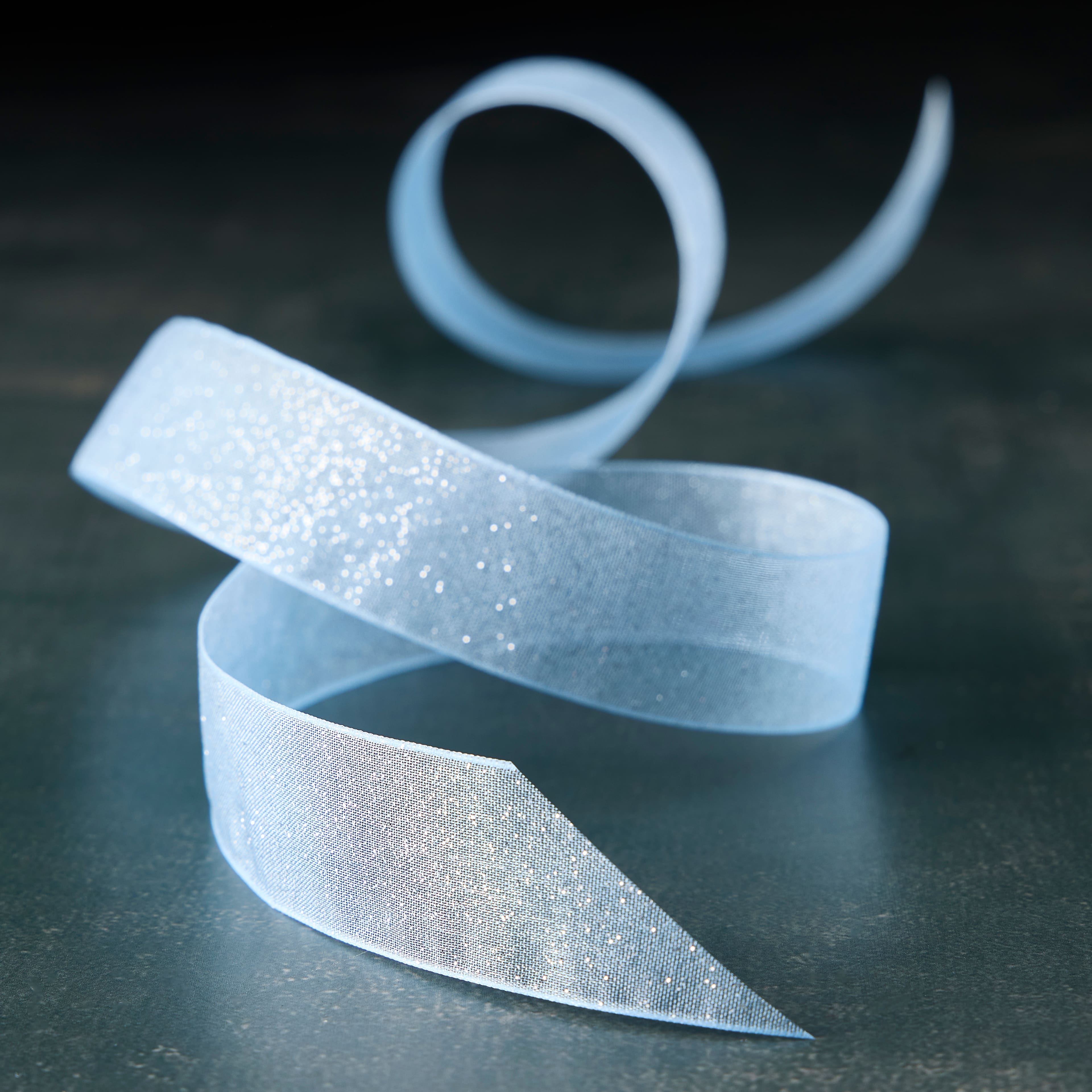 7/8&#x22; x 5yd. Blue Sheer Glitter Ribbon by Celebrate It&#xAE; Classic
